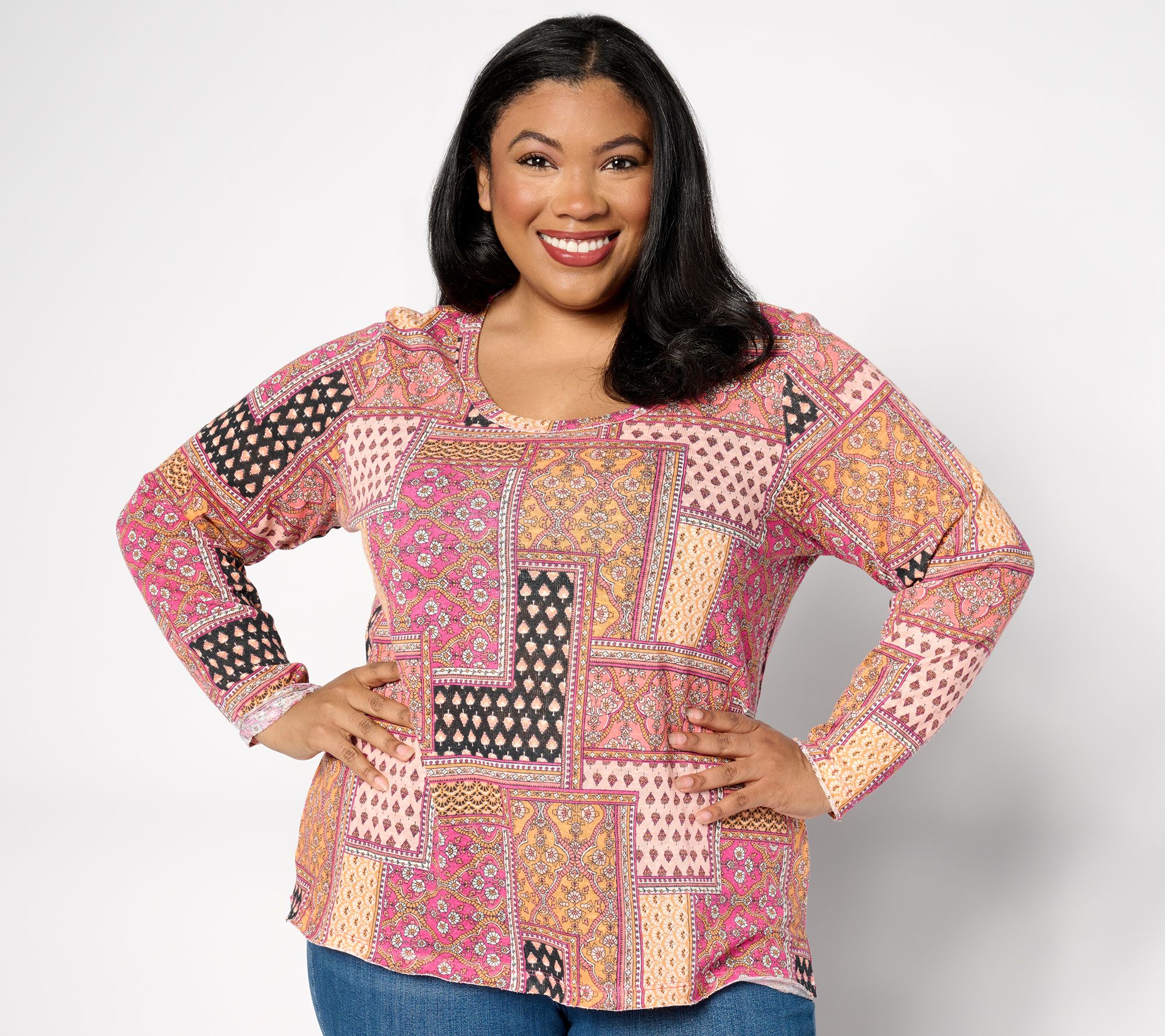 "As Is" Denim & Co. Canyon Retreat Long Sleeve Printed Scoop Neck Top