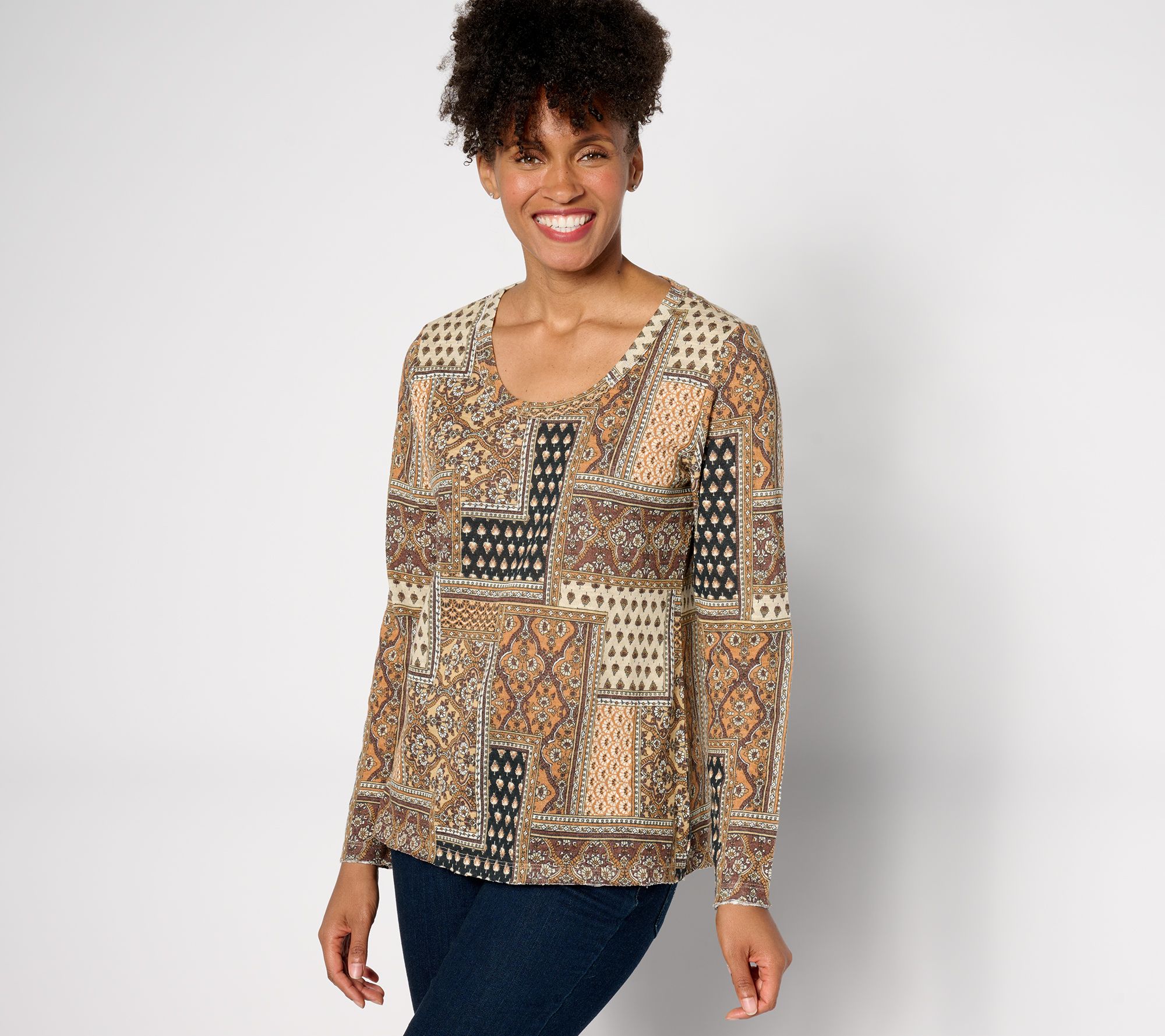 "As Is" Denim & Co. Canyon Retreat Long Sleeve Printed Scoop Neck Top