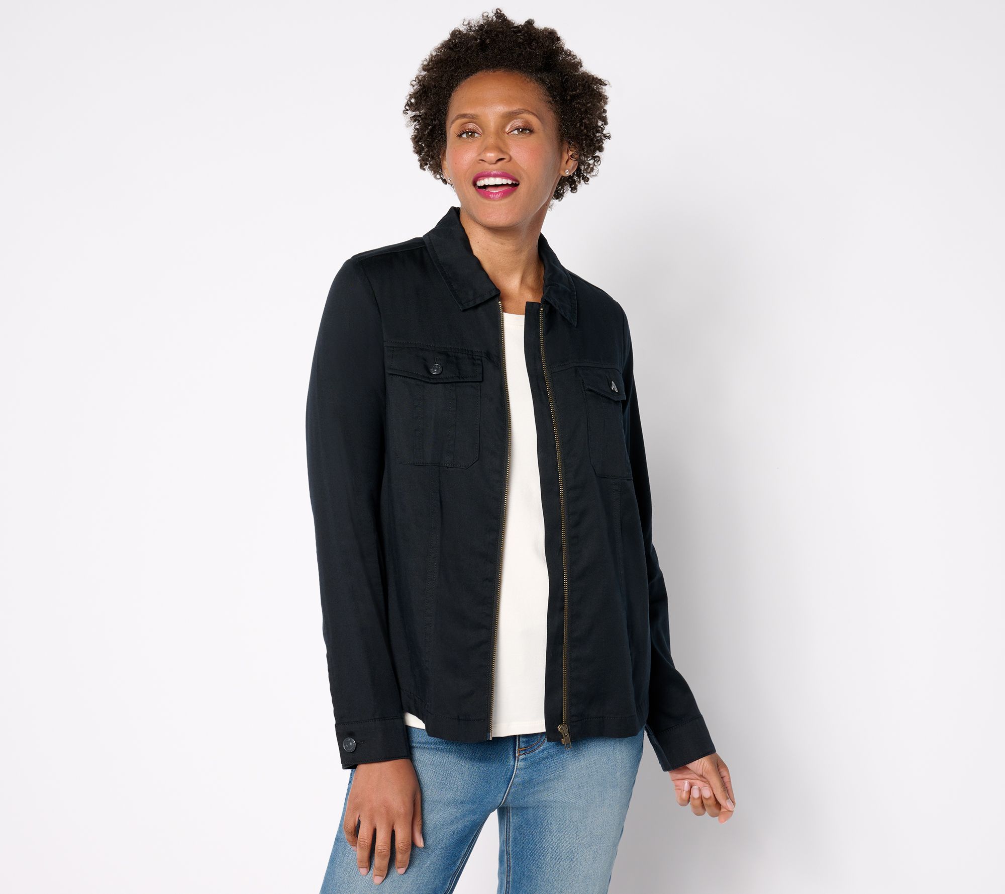 LOGO by Lori Goldstein Zip Front Long Sleeve Jacket