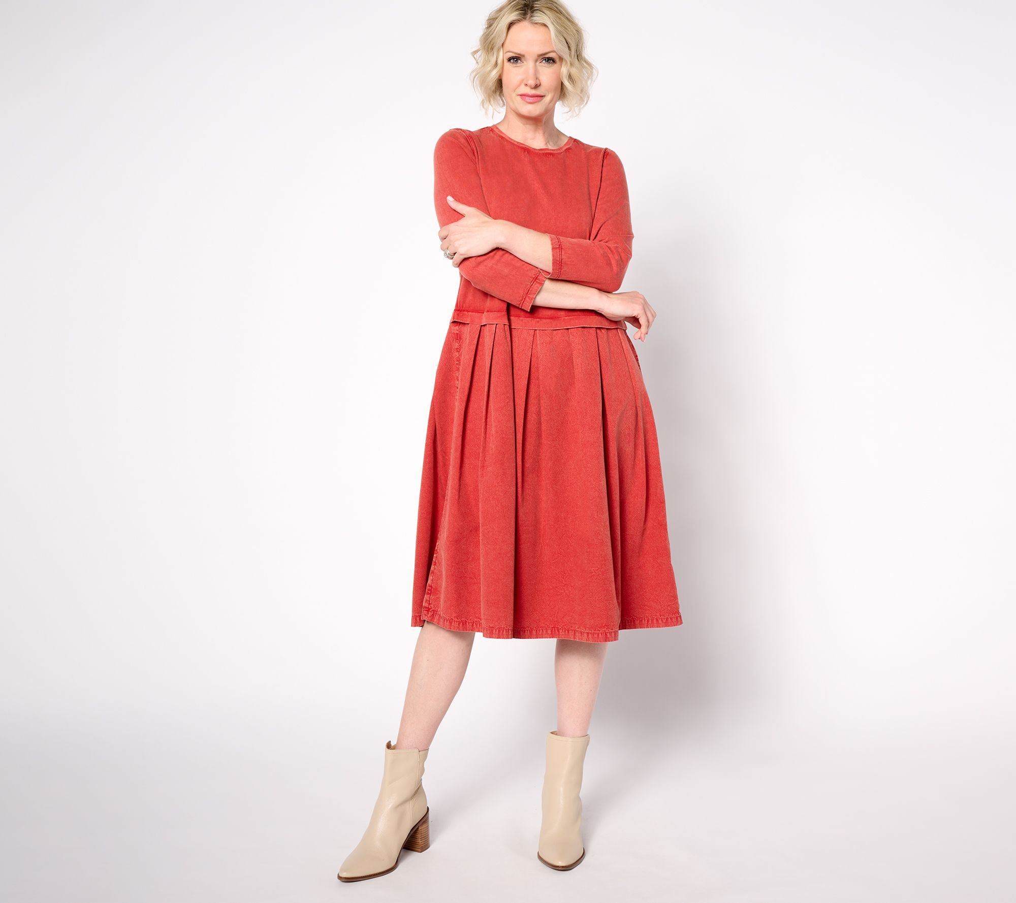 LOGO by Lori Goldstein Reg. 3/4 Sleeve Crew Neck Sun Faded Dress
