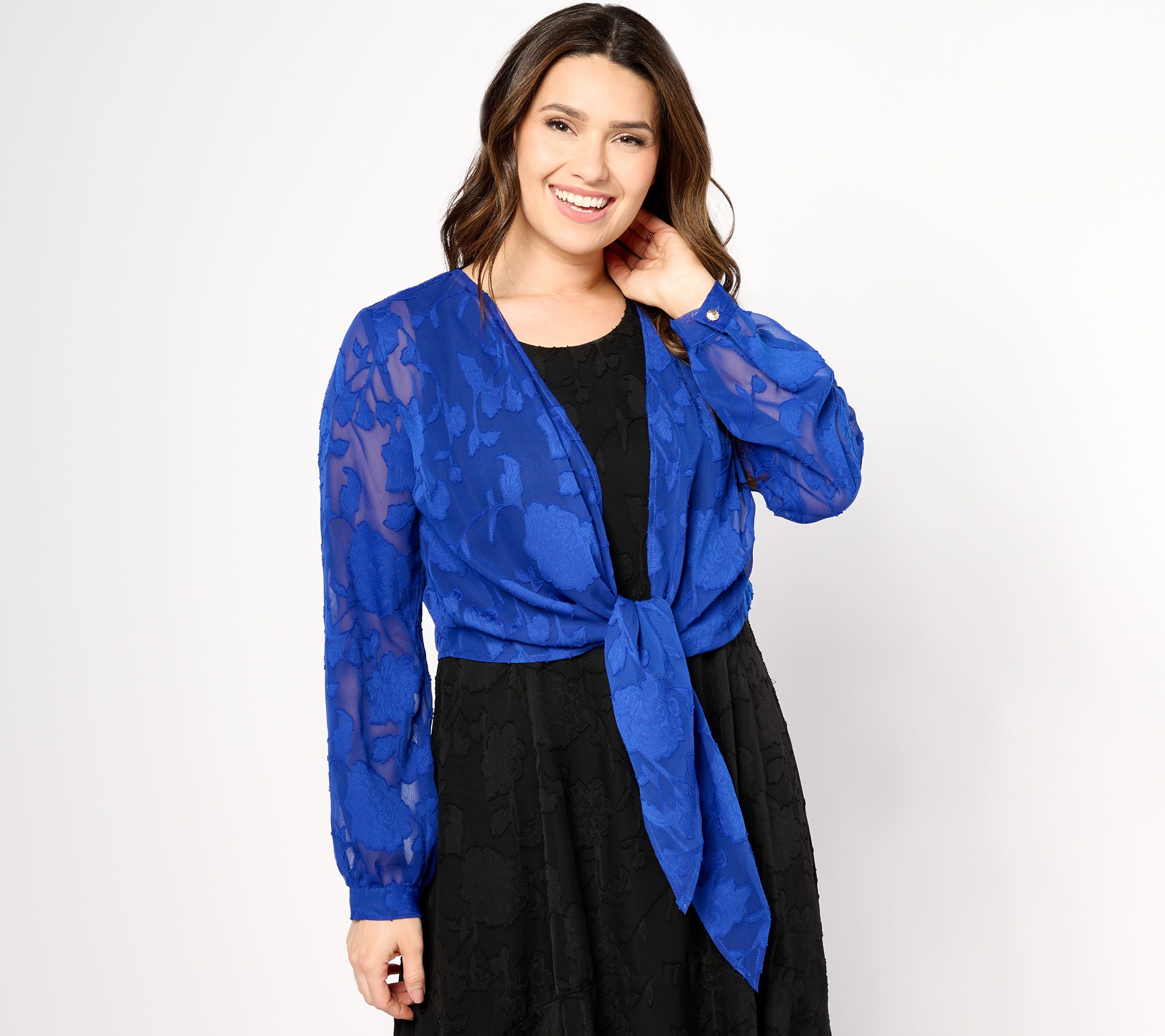 "As Is" Susan Graver Clip Jacquard Chiffon Long Sleeve Shrug