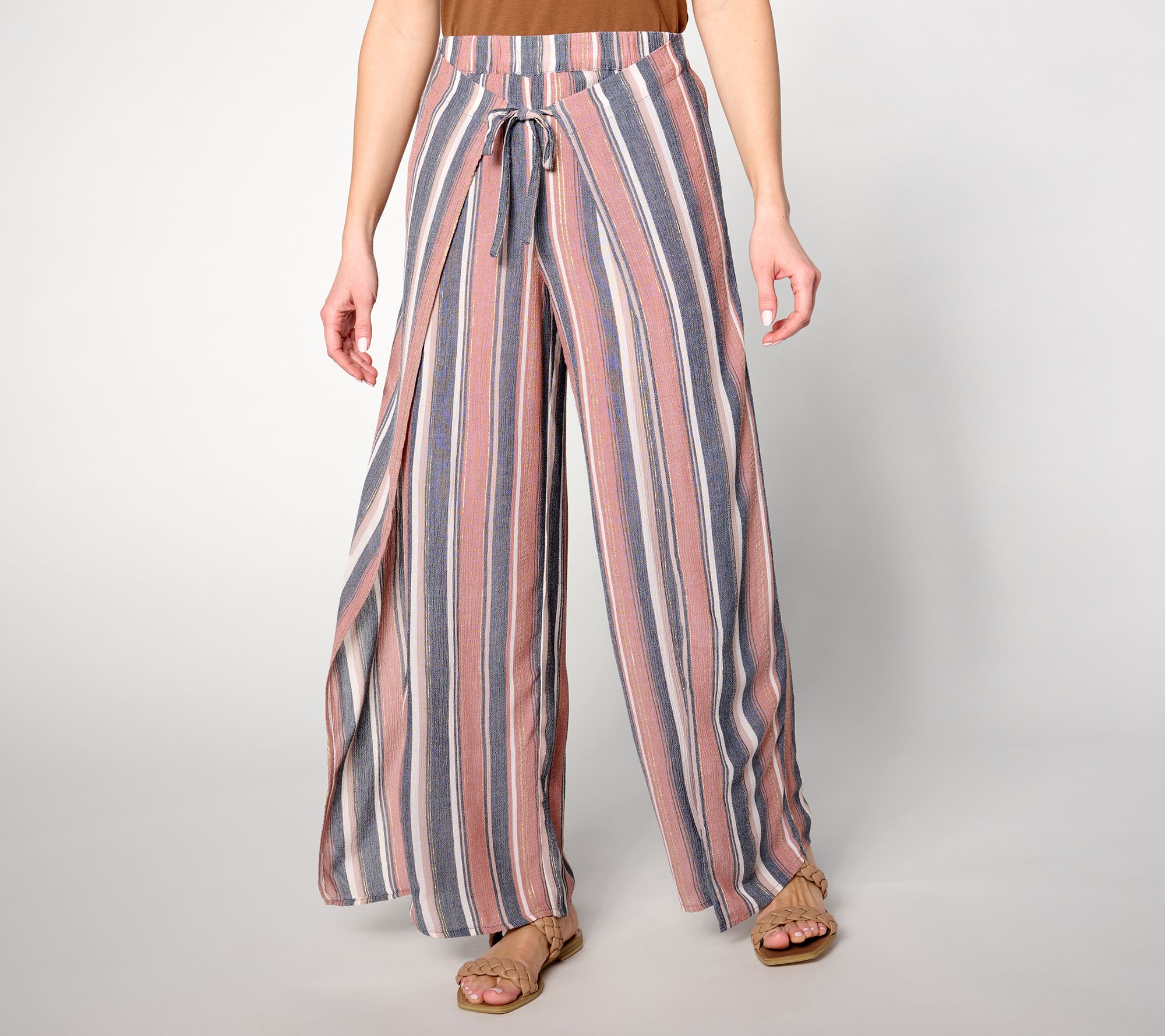 "As Is" Susan Graver Soleil Regular Novelty Tie Waist Pant