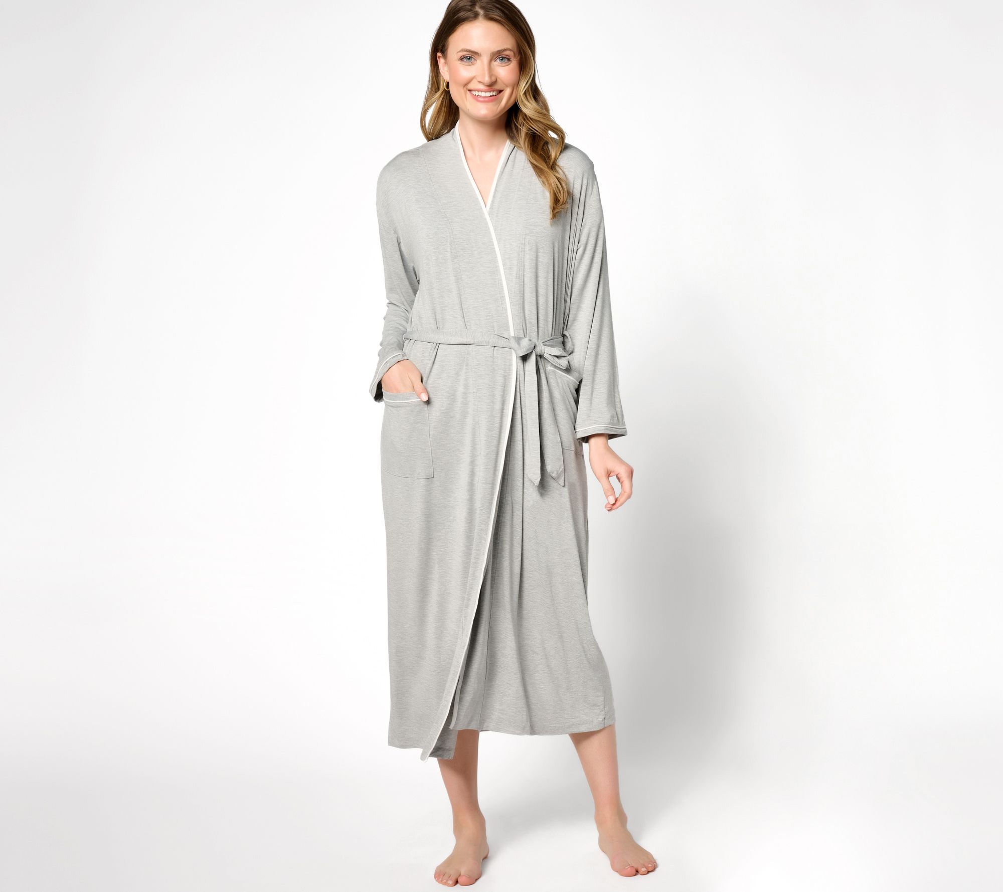 "As Is" Barefoot Dreams Malibu Soft Jersey Lounge Piped Long Robe