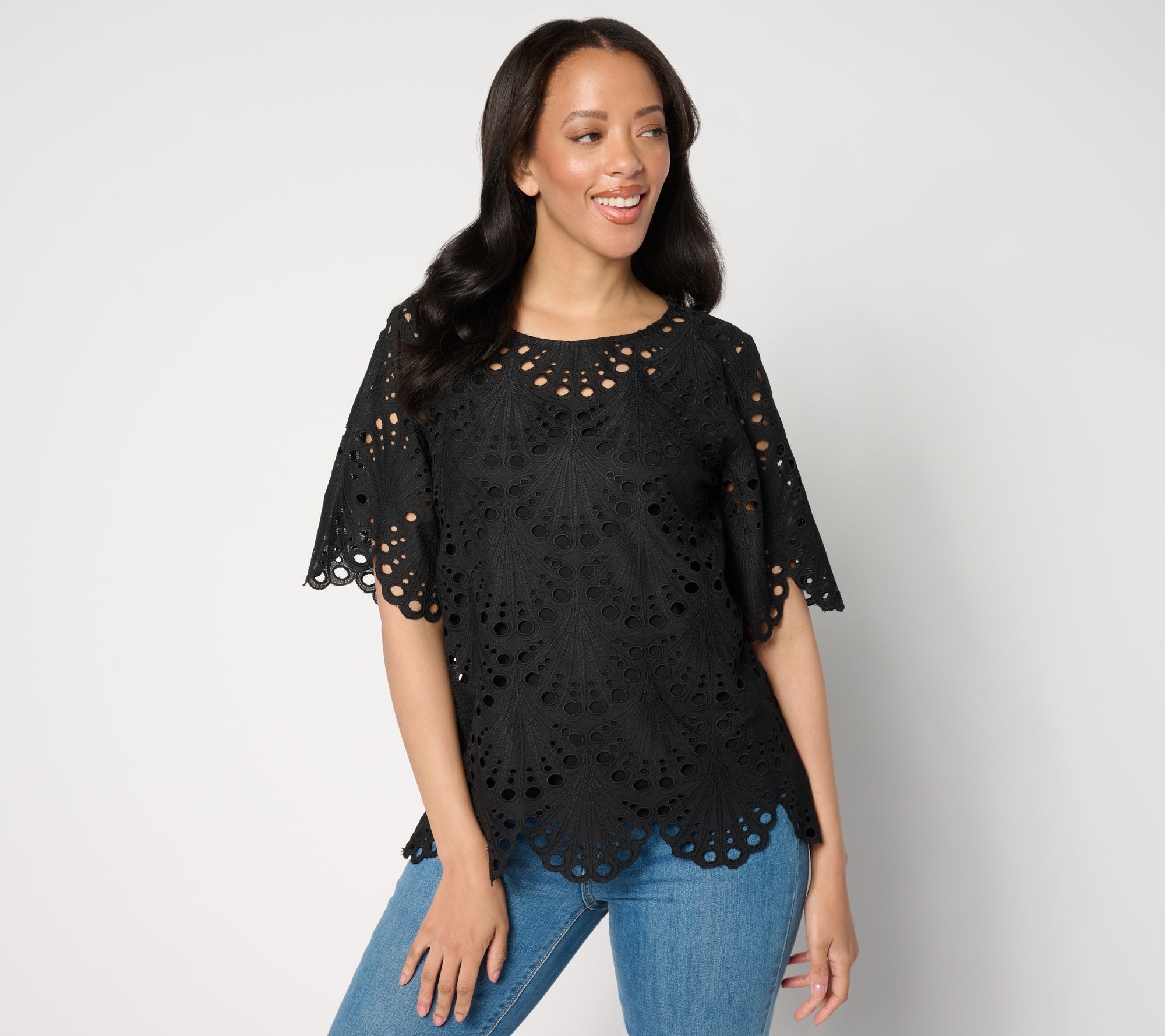 "As Is" BEAUTIFUL by Lawrence Zarian Eyelet Top with Knit Tank