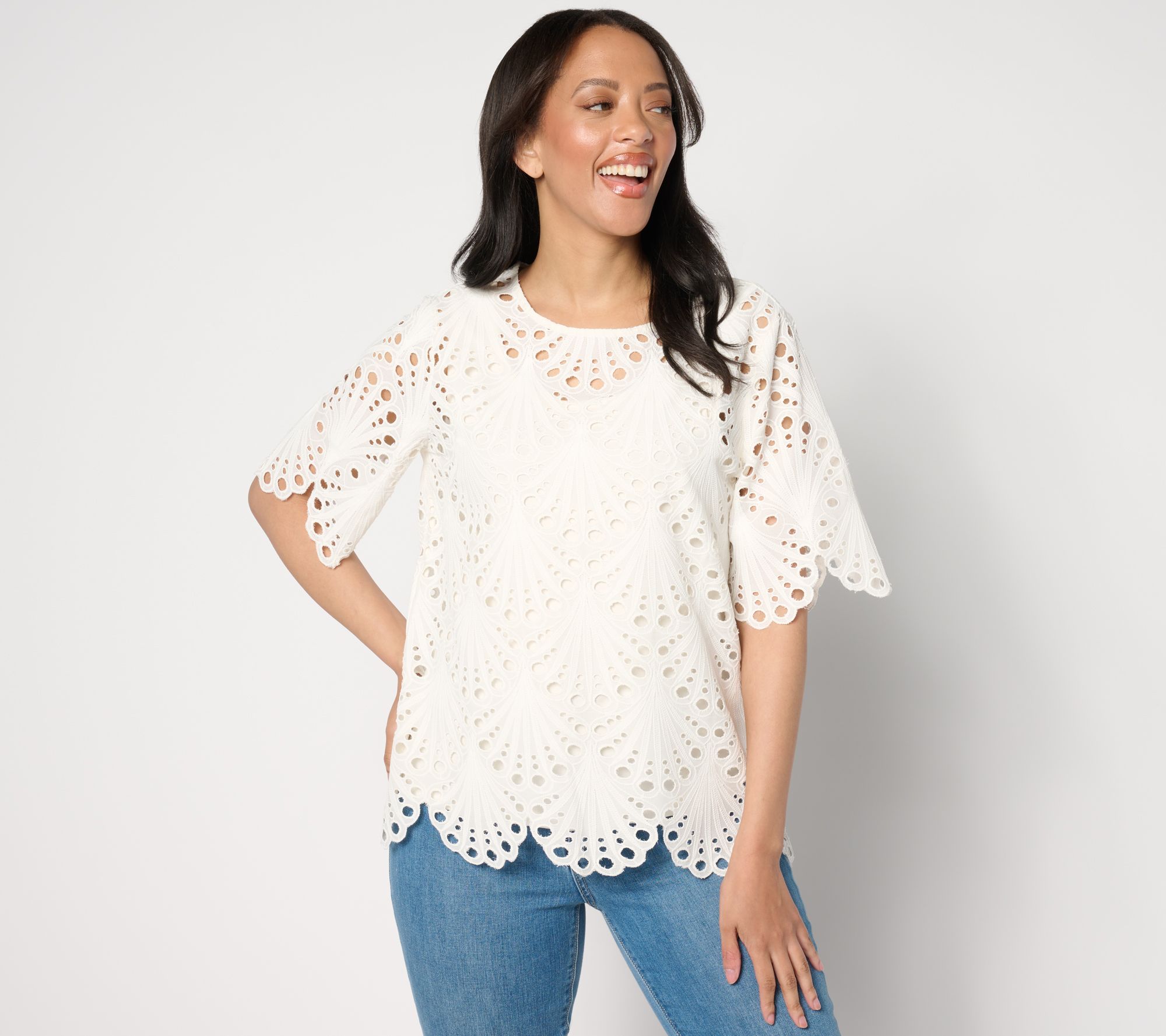 "As Is" BEAUTIFUL by Lawrence Zarian Eyelet Top with Knit Tank
