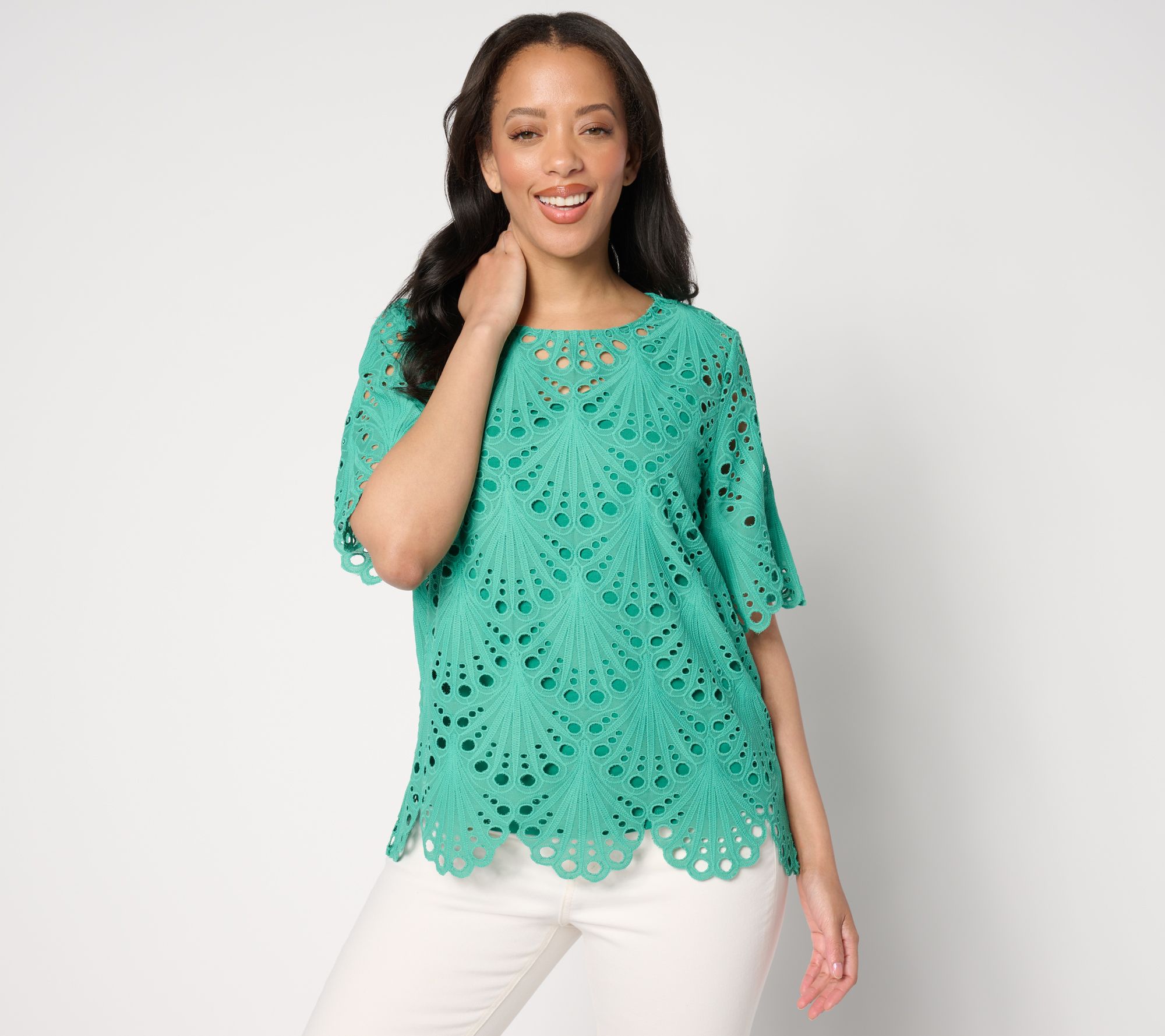 "As Is" BEAUTIFUL by Lawrence Zarian Eyelet Top with Knit Tank