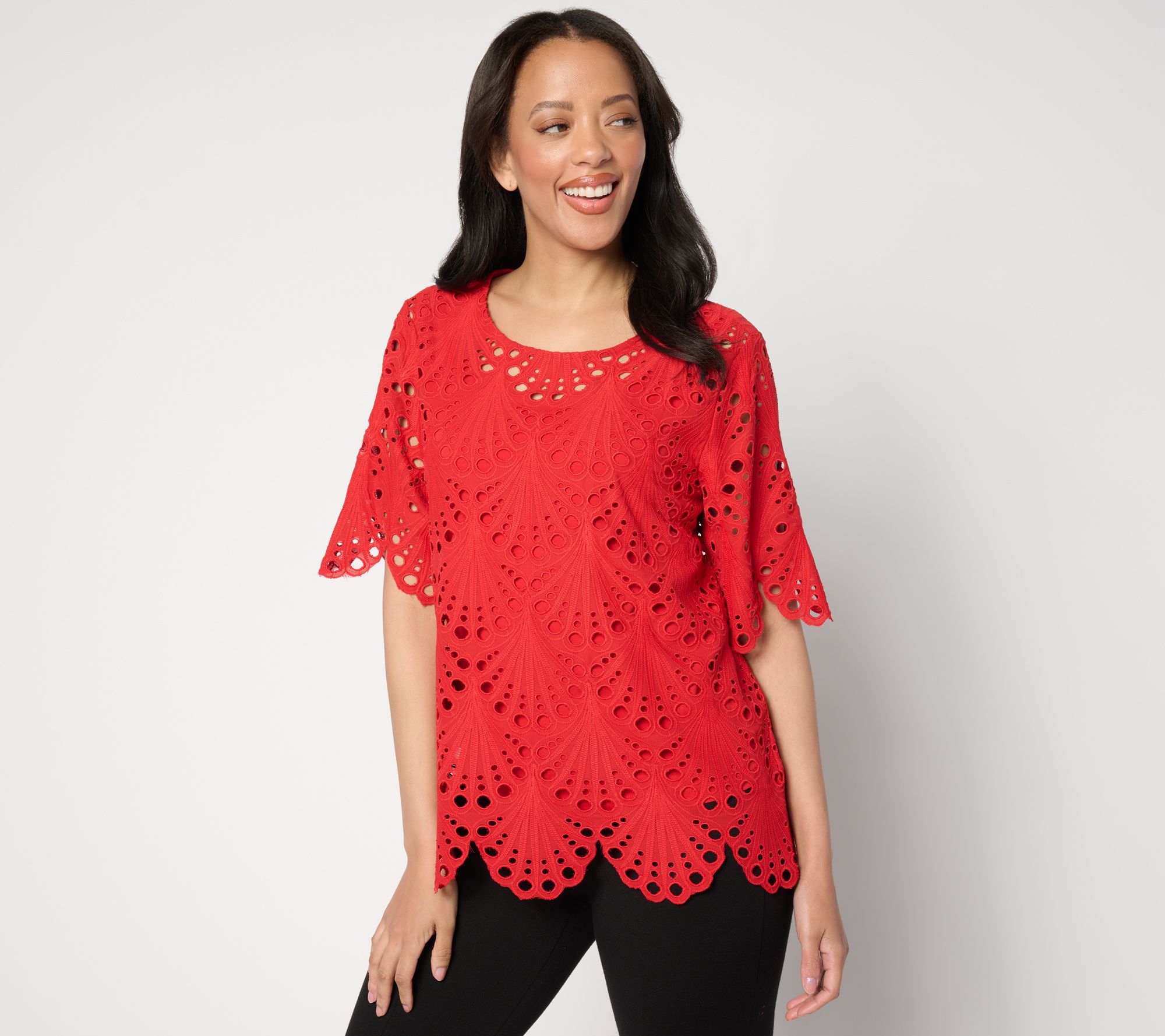 "As Is" BEAUTIFUL by Lawrence Zarian Eyelet Top with Knit Tank