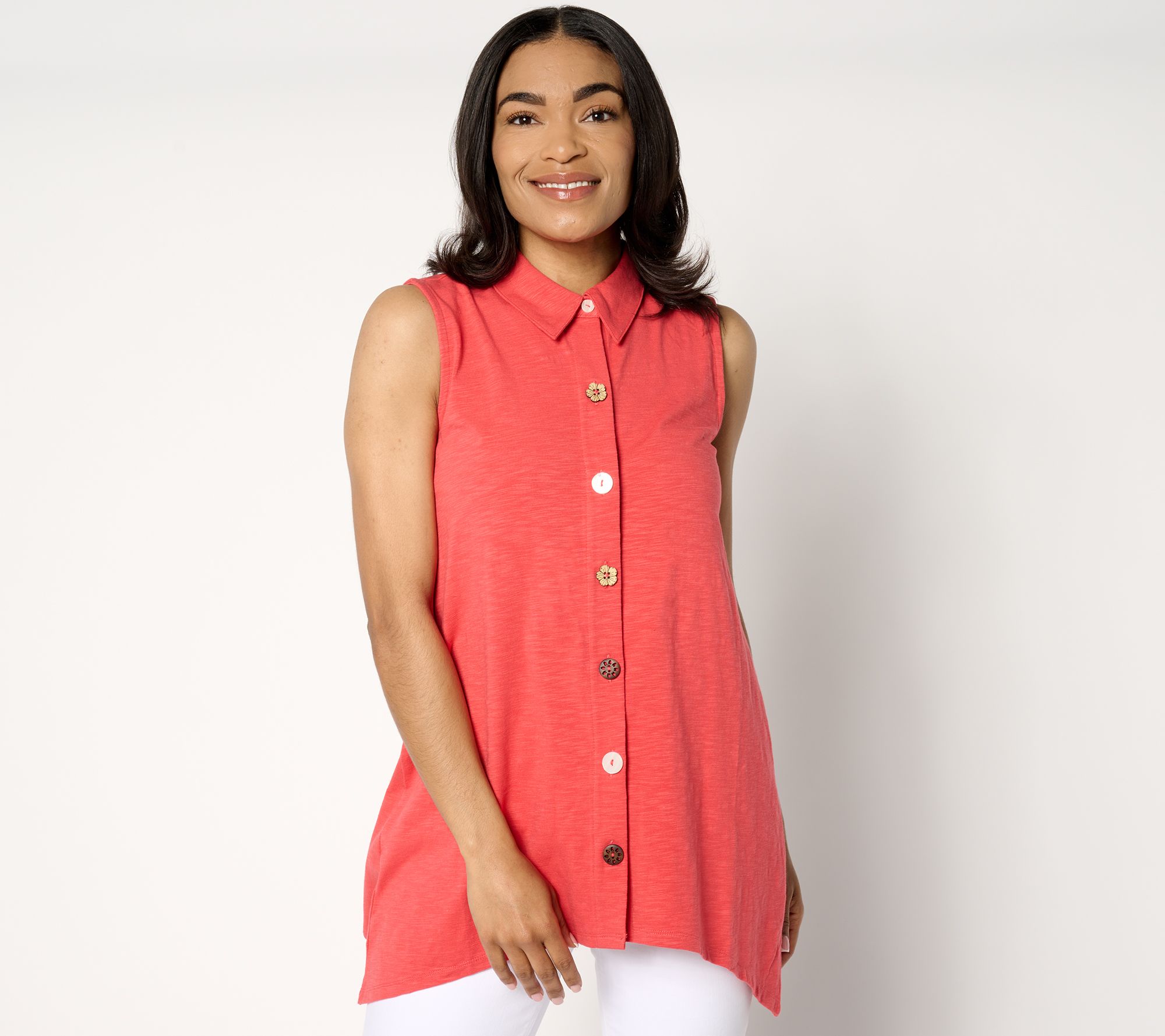 "As Is" Denim & Co. Adaptive Texture Knit Shark Bite Hem Tunic