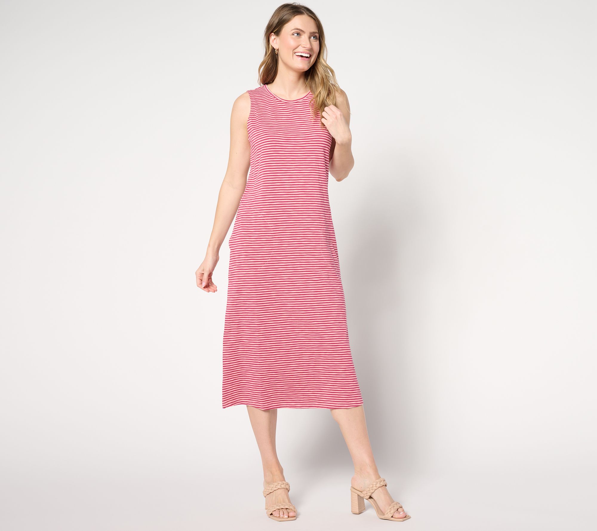 "As Is" Denim & Co. Petite Texture Knit Midi Tank Dress w/ Keyhole Back