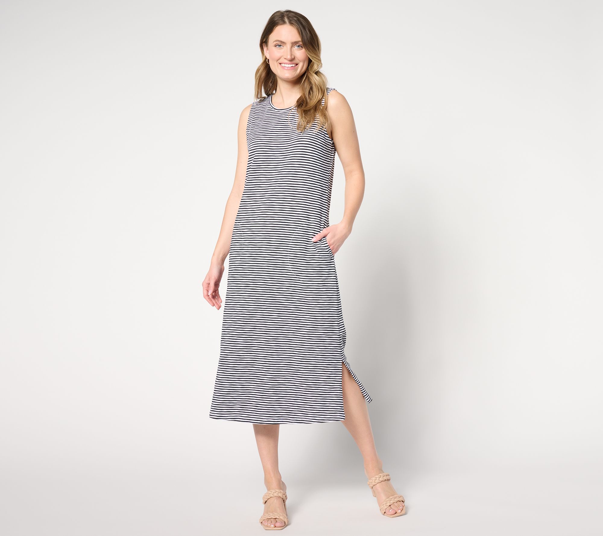"As Is" Denim & Co. Petite Texture Knit Midi Tank Dress w/ Keyhole Back