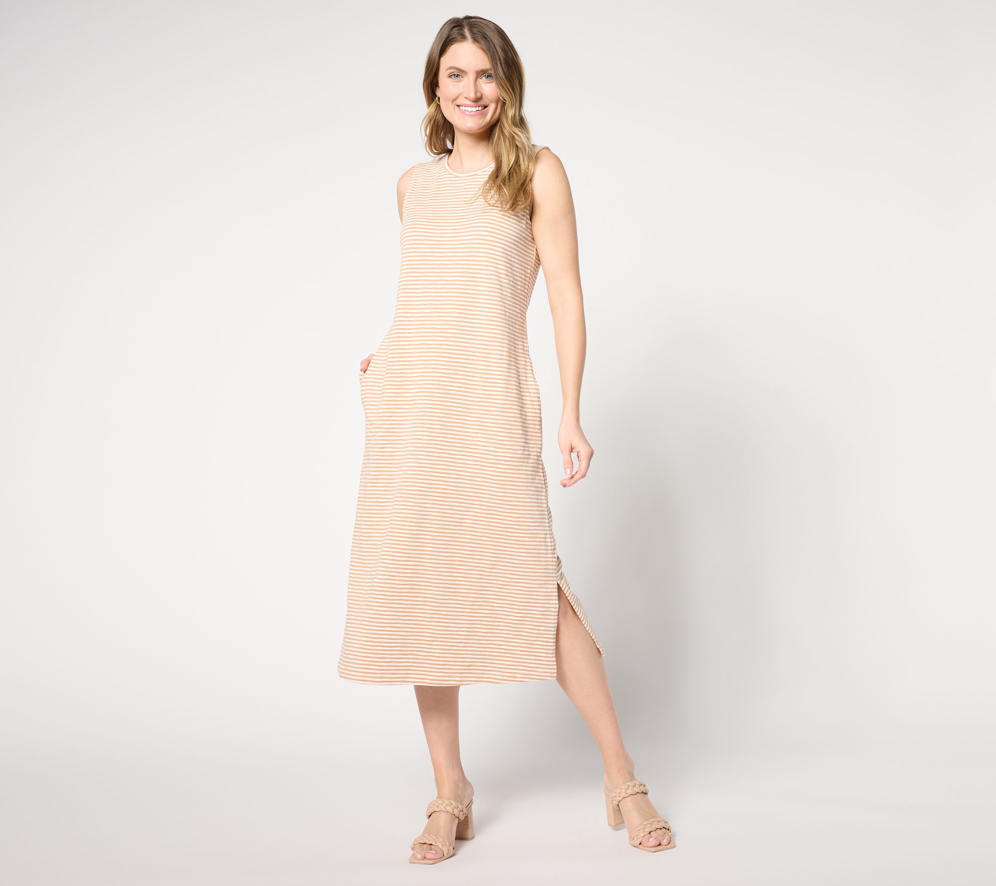 "As Is" Denim & Co. Petite Texture Knit Midi Tank Dress w/ Keyhole Back