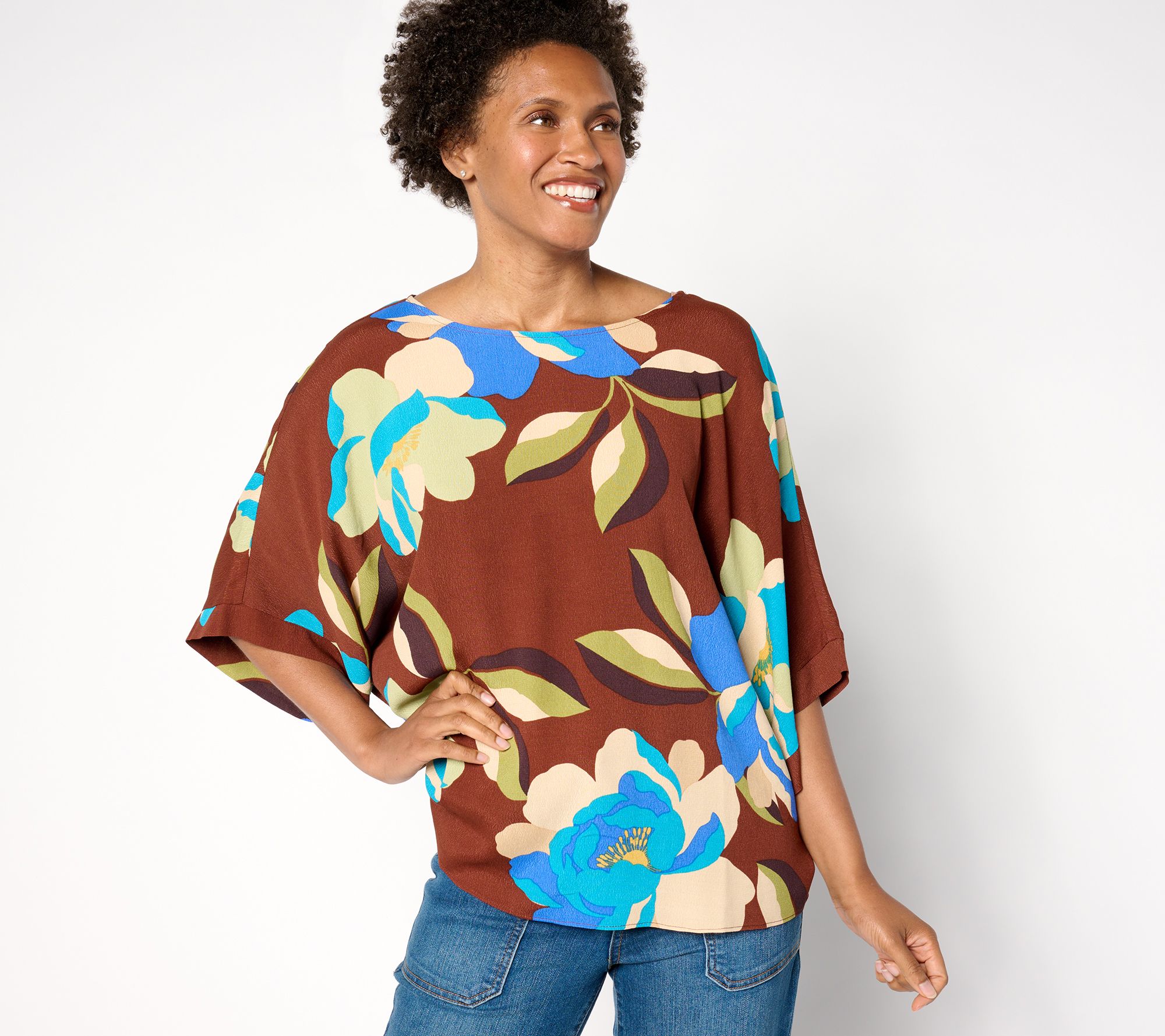 "As Is" Susan Graver Regular Printed Rayon Crepe Dolman Sleeve Top