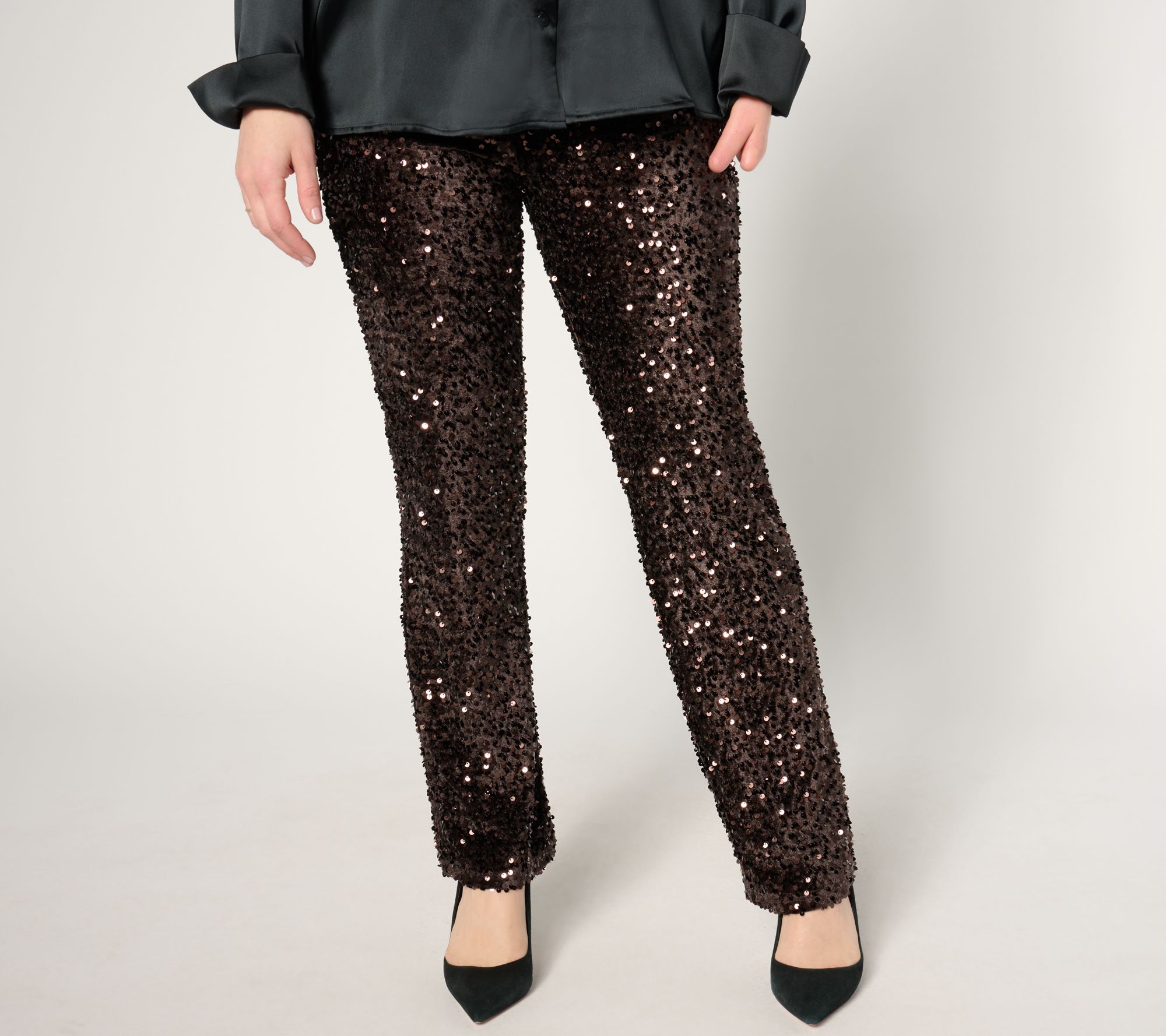 Jingle Belles by Kim Gravel Petite Sequin Paillette Velvet Pant
