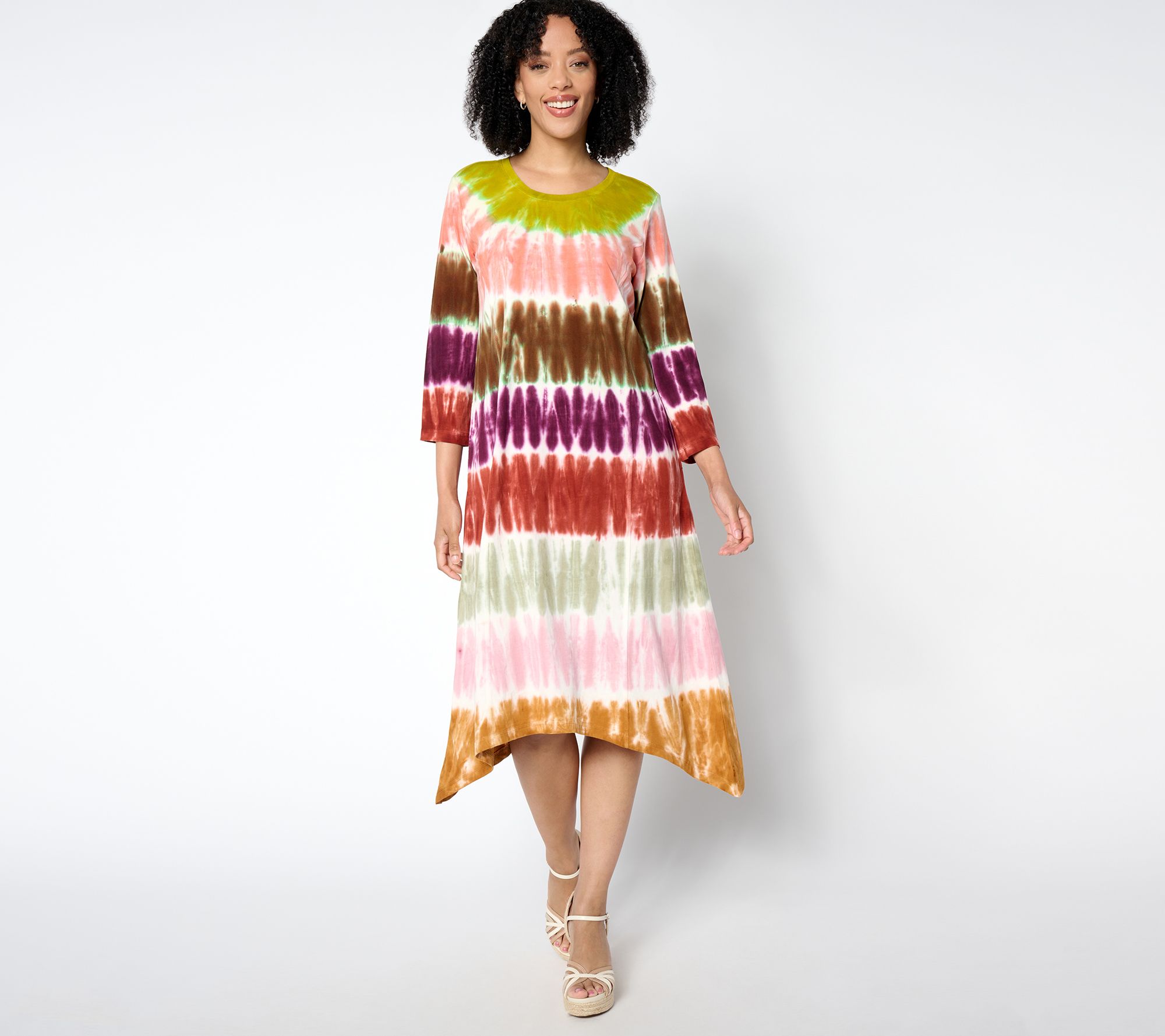 "As Is" LOGO by Lori Goldstein Reg 3/4 Sleeve Scoop Neck Sharkbite Dress