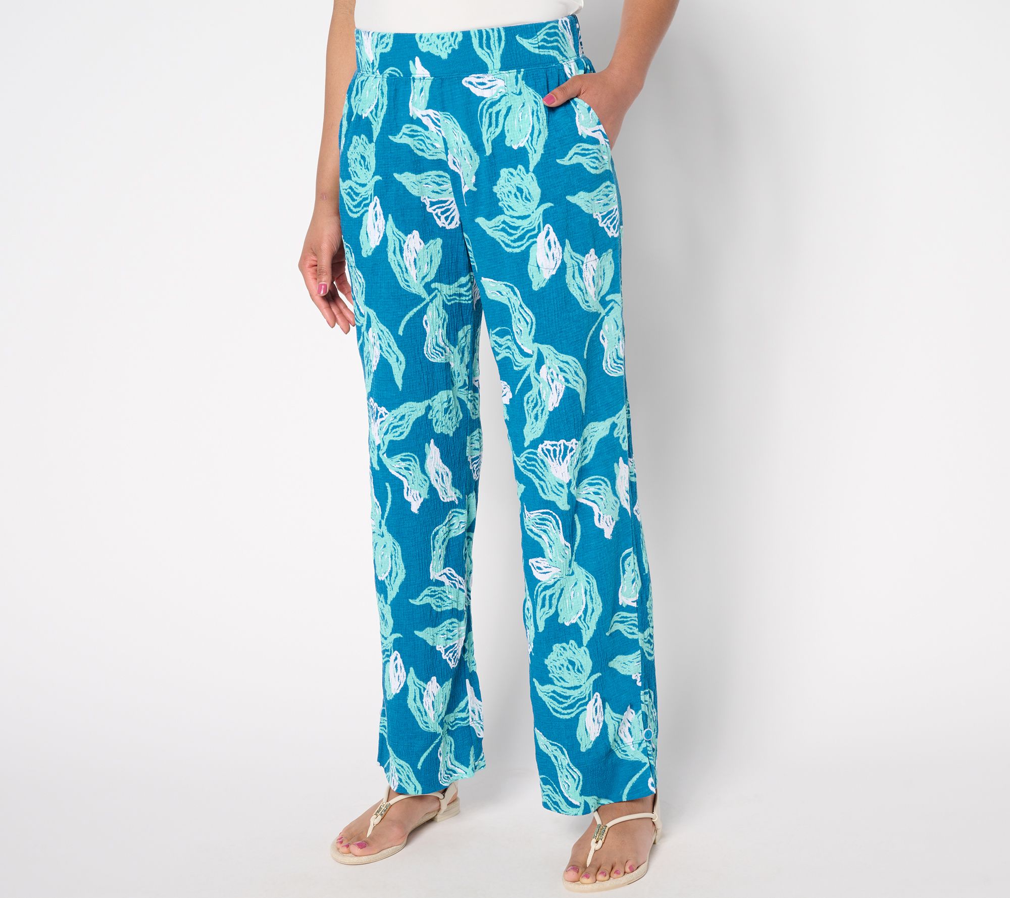 Denim & Co. Beach Tall Printed Knit Gauze Full Leg Pants