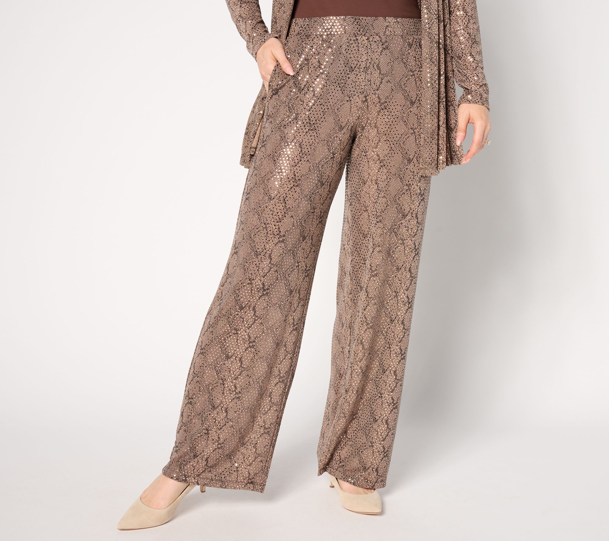 "As Is" Susan Graver Occasions Reg Metallic Knit Wide Leg Pants
