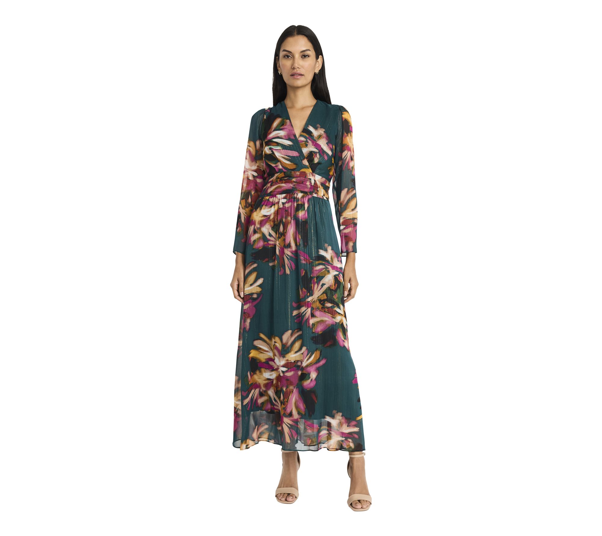 Maggy London Floral Maxi Dress with V-Neckline