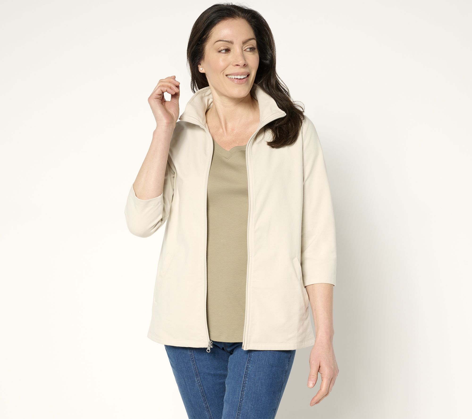 Denim & Co. Petite Duo Stretch 3/4 Sleeve Jacket