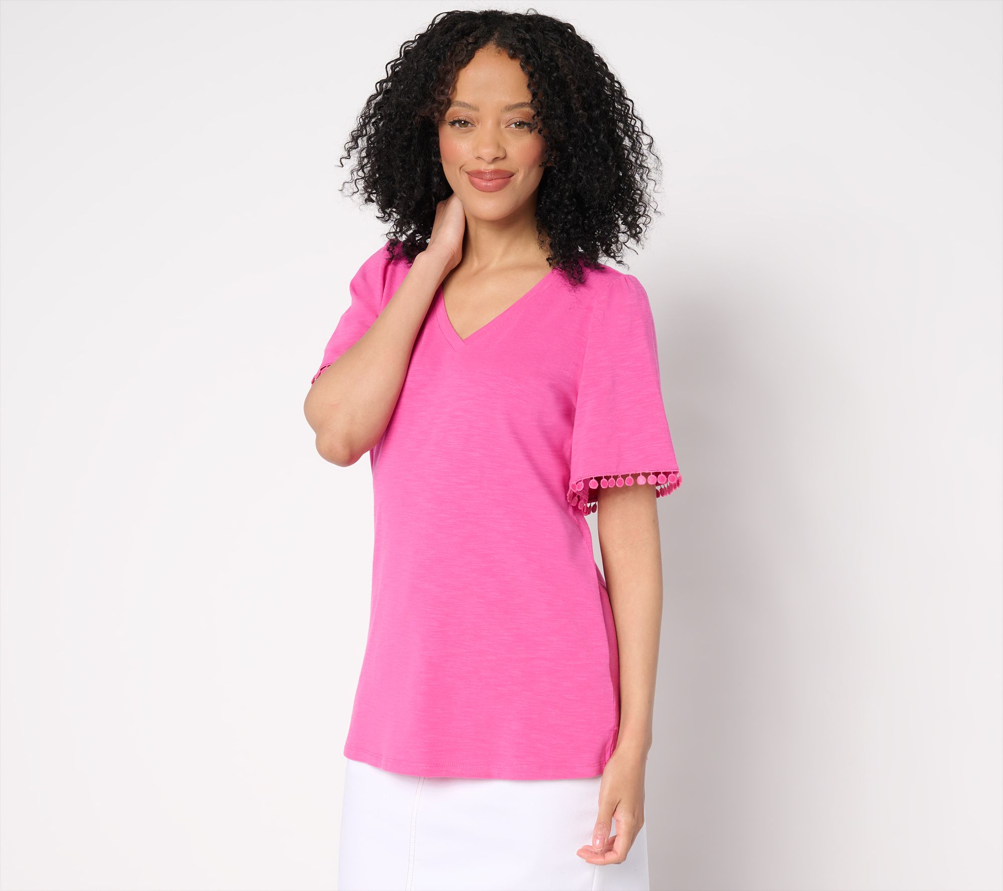 Belle by Kim Gravel Slub Knit Flutter Sleeve Top