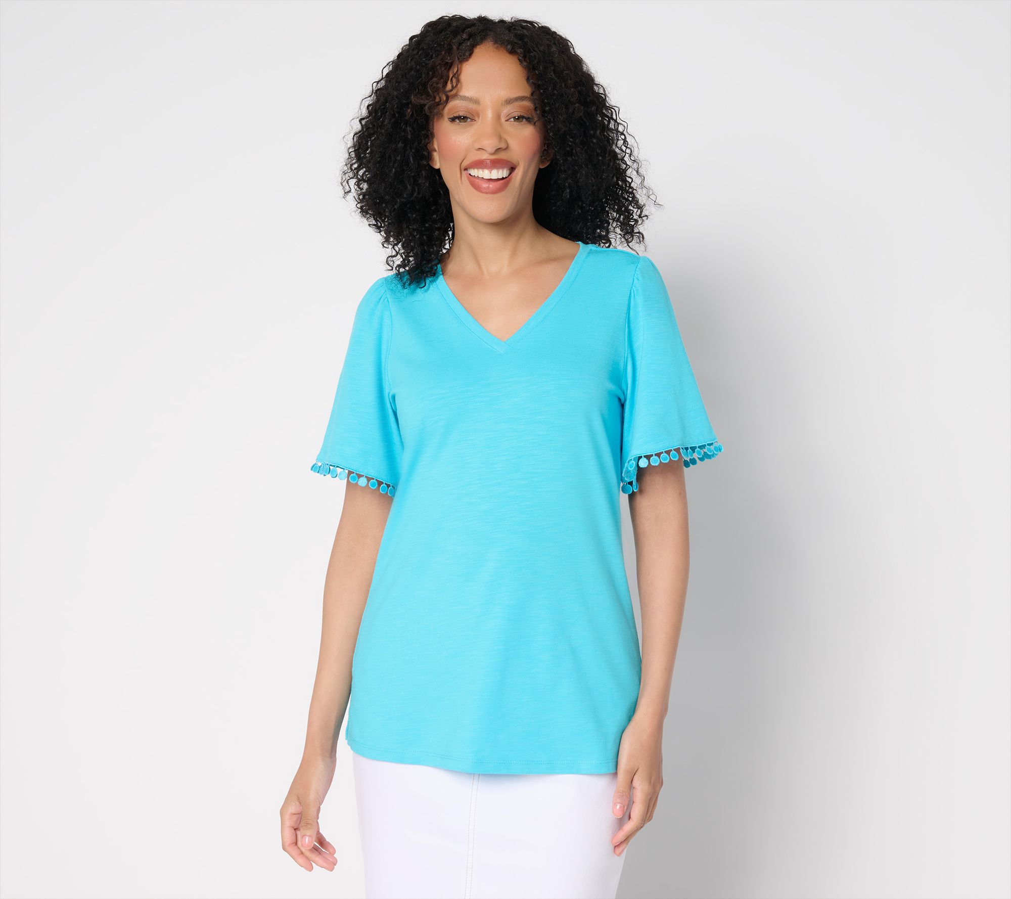 Belle by Kim Gravel Slub Knit Flutter Sleeve Top