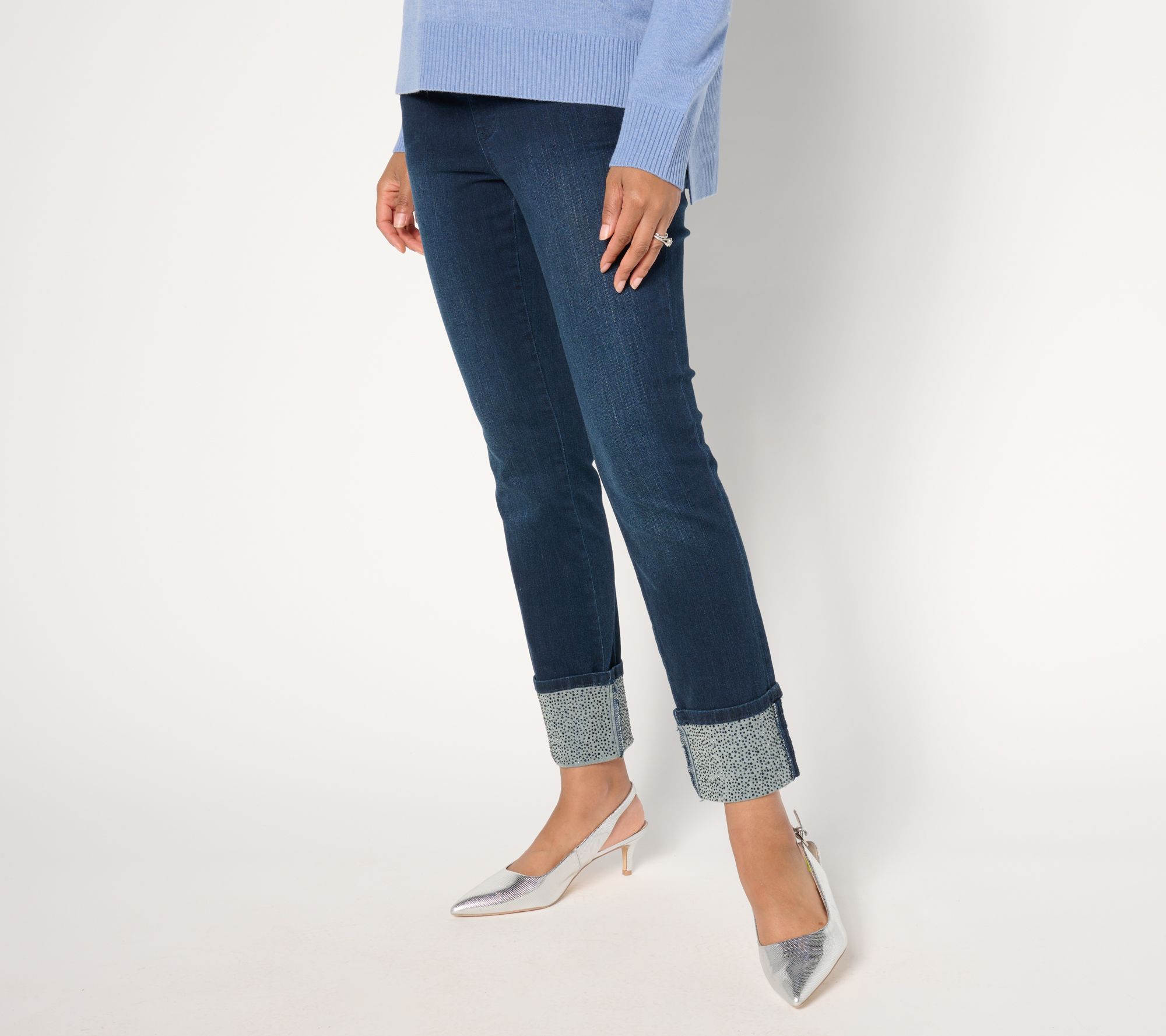 "As Is" Belle by Kim Gravel Reg TripleLuxe Denim Sparkle Cuff Ankle Jean