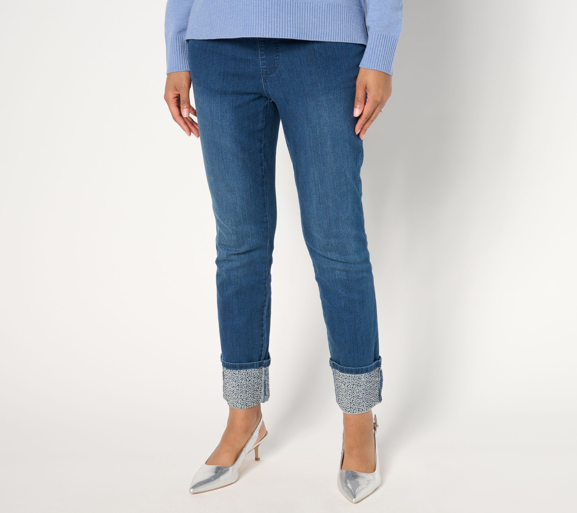 "As Is" Belle by Kim Gravel Reg TripleLuxe Denim Sparkle Cuff Ankle Jean