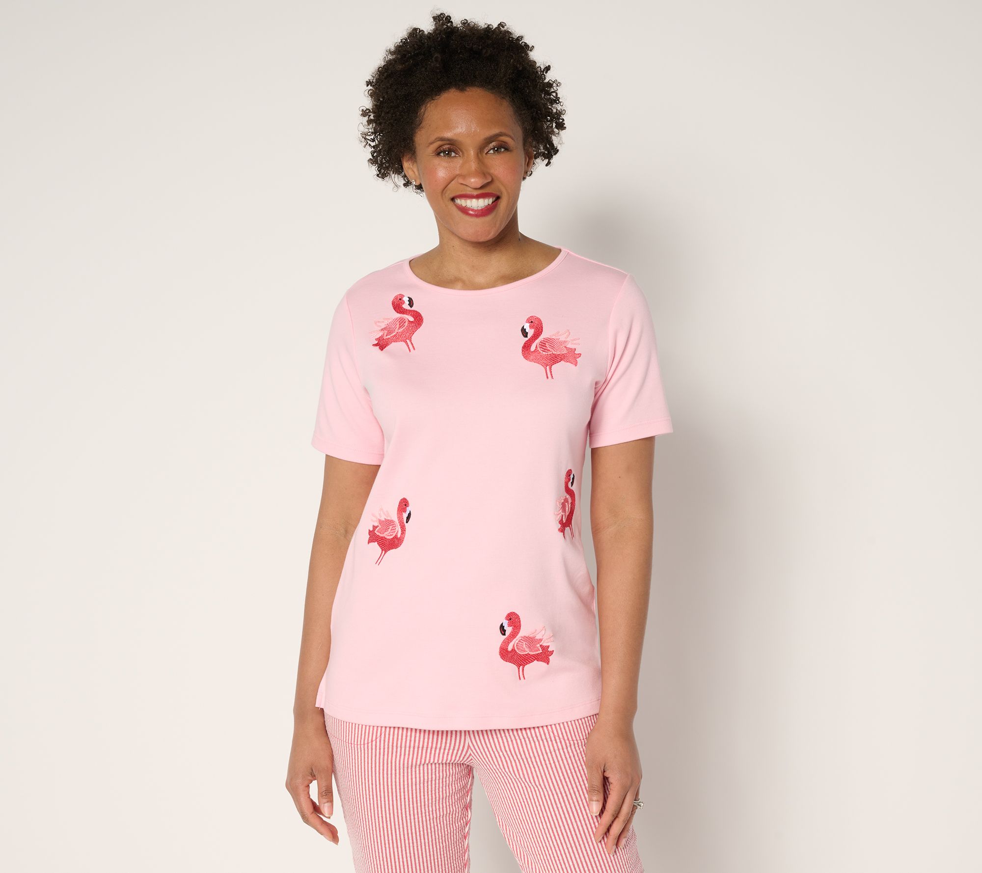 Quacker Factory Embroidered and Beaded Short Sleeve Top