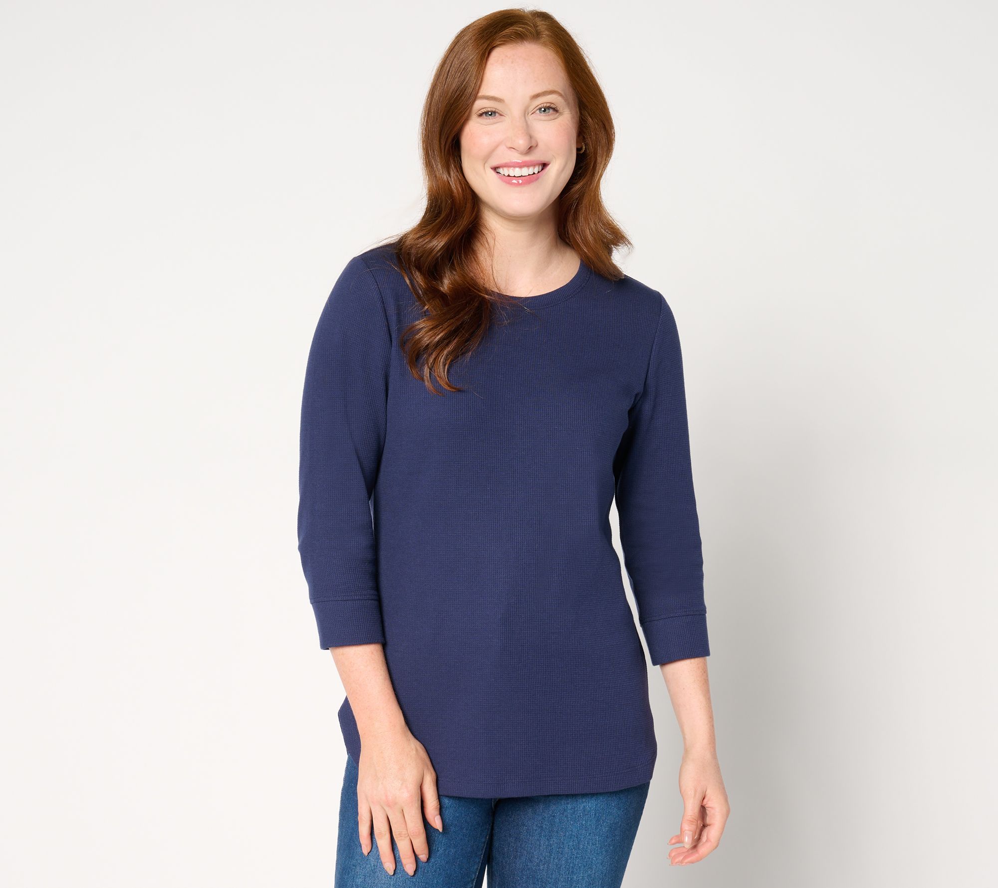 "As Is" Denim & Co. Essentials Waffle Round Neck 3/4 Sleeve Top