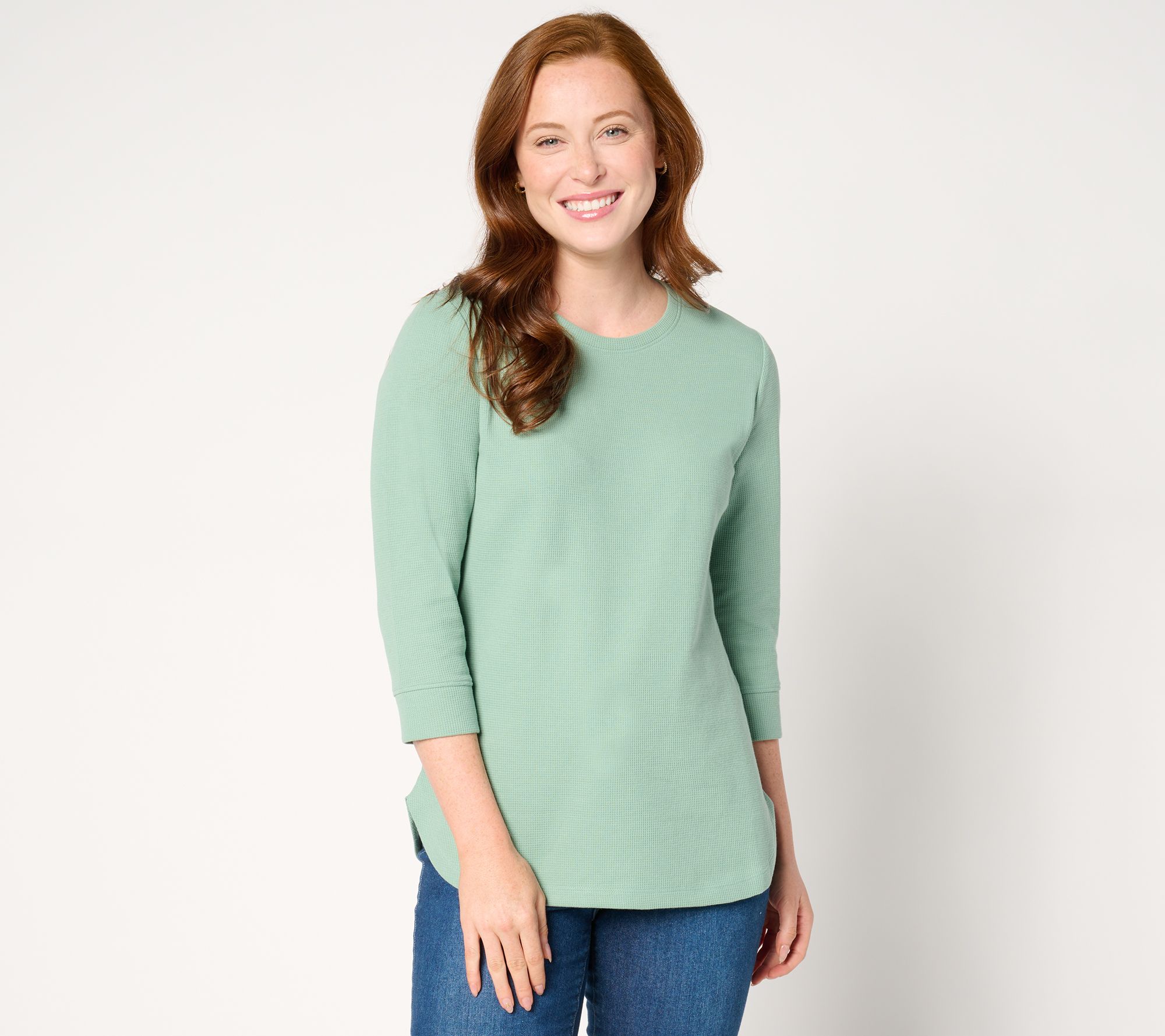 "As Is" Denim & Co. Essentials Waffle Round Neck 3/4 Sleeve Top