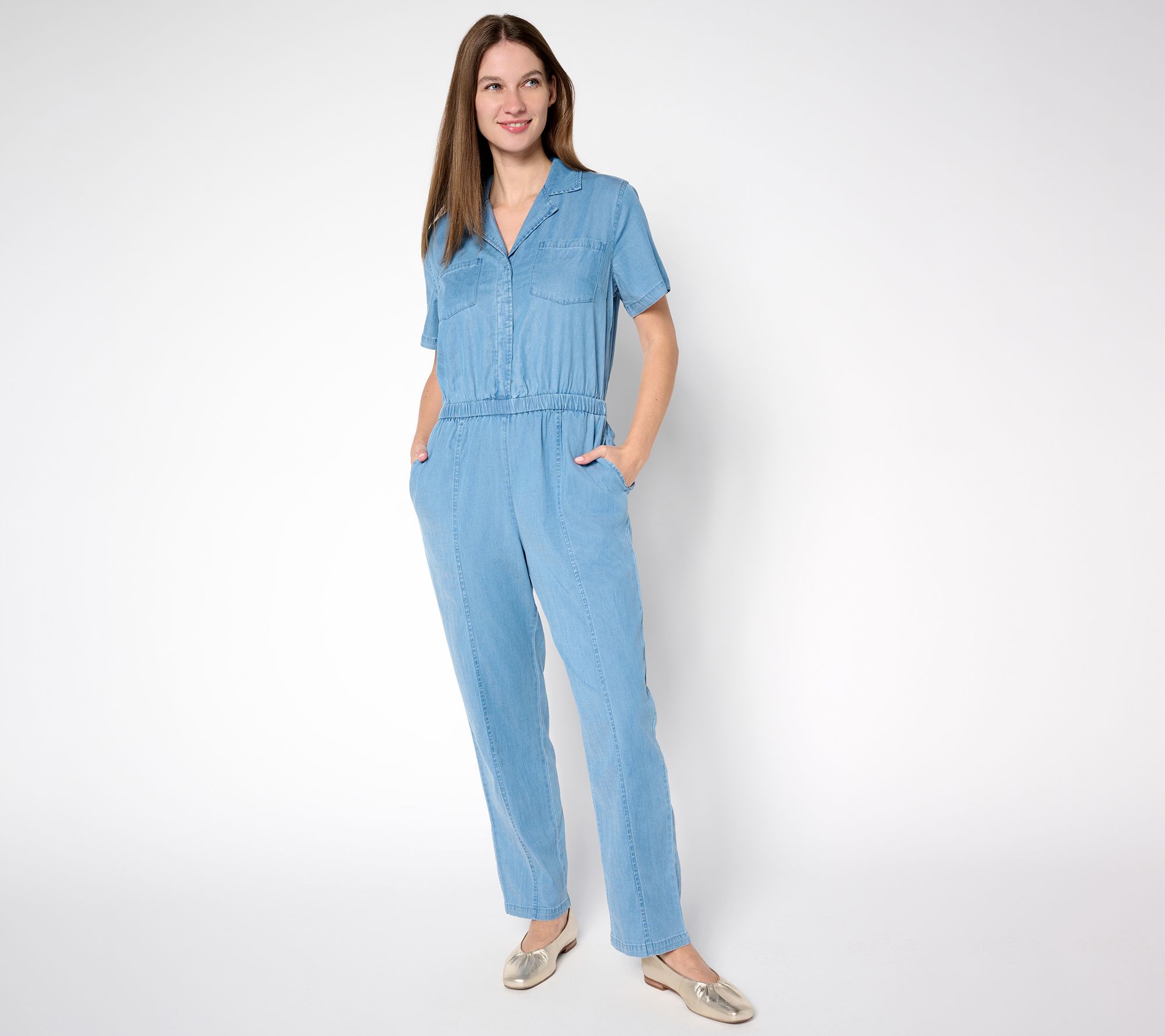 Joan Rivers Regular Tencel Collared Ankle Length Jumpsuit