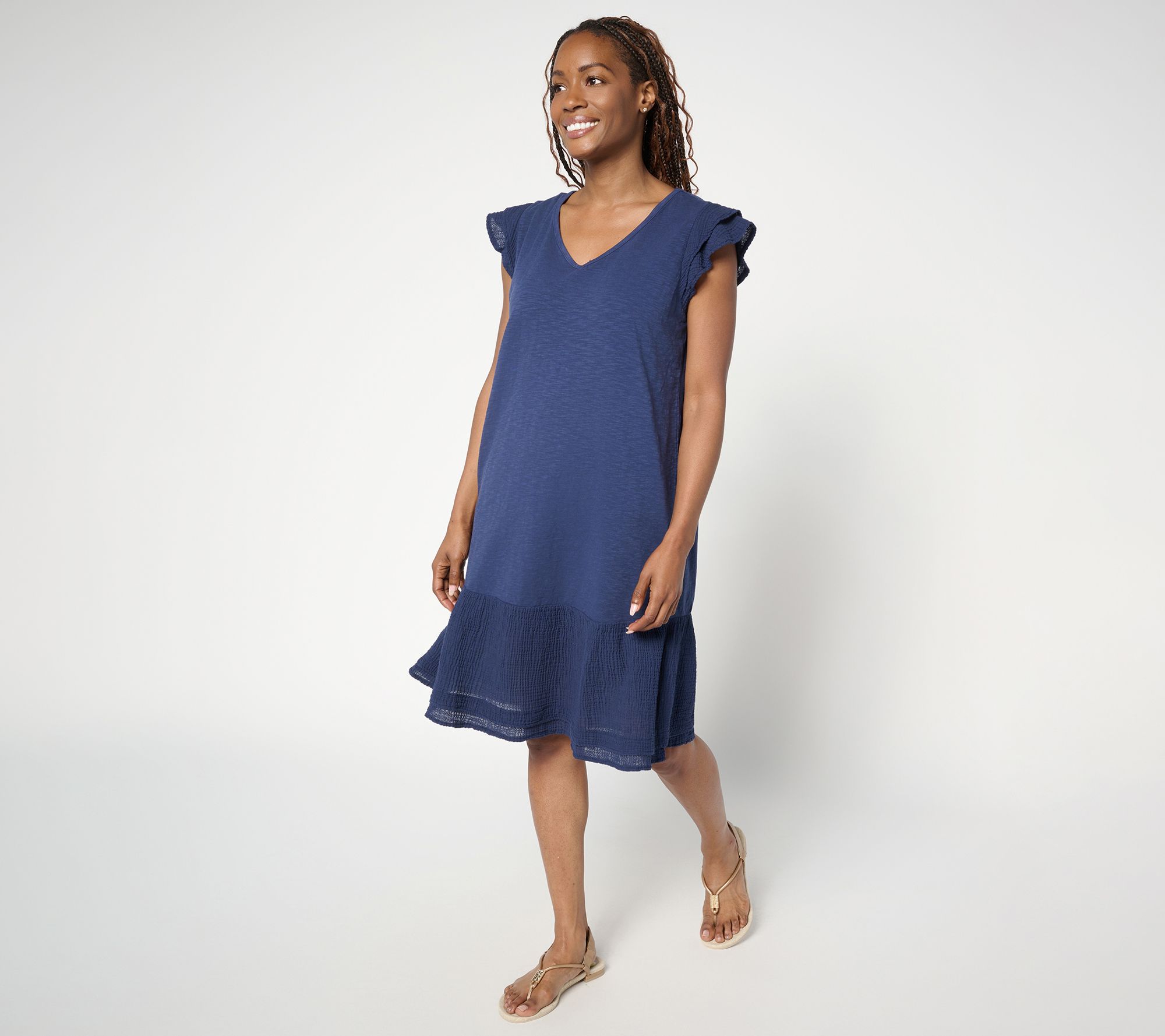 AnyBody Tall Slub Jersey and Gauze Mixed Dress