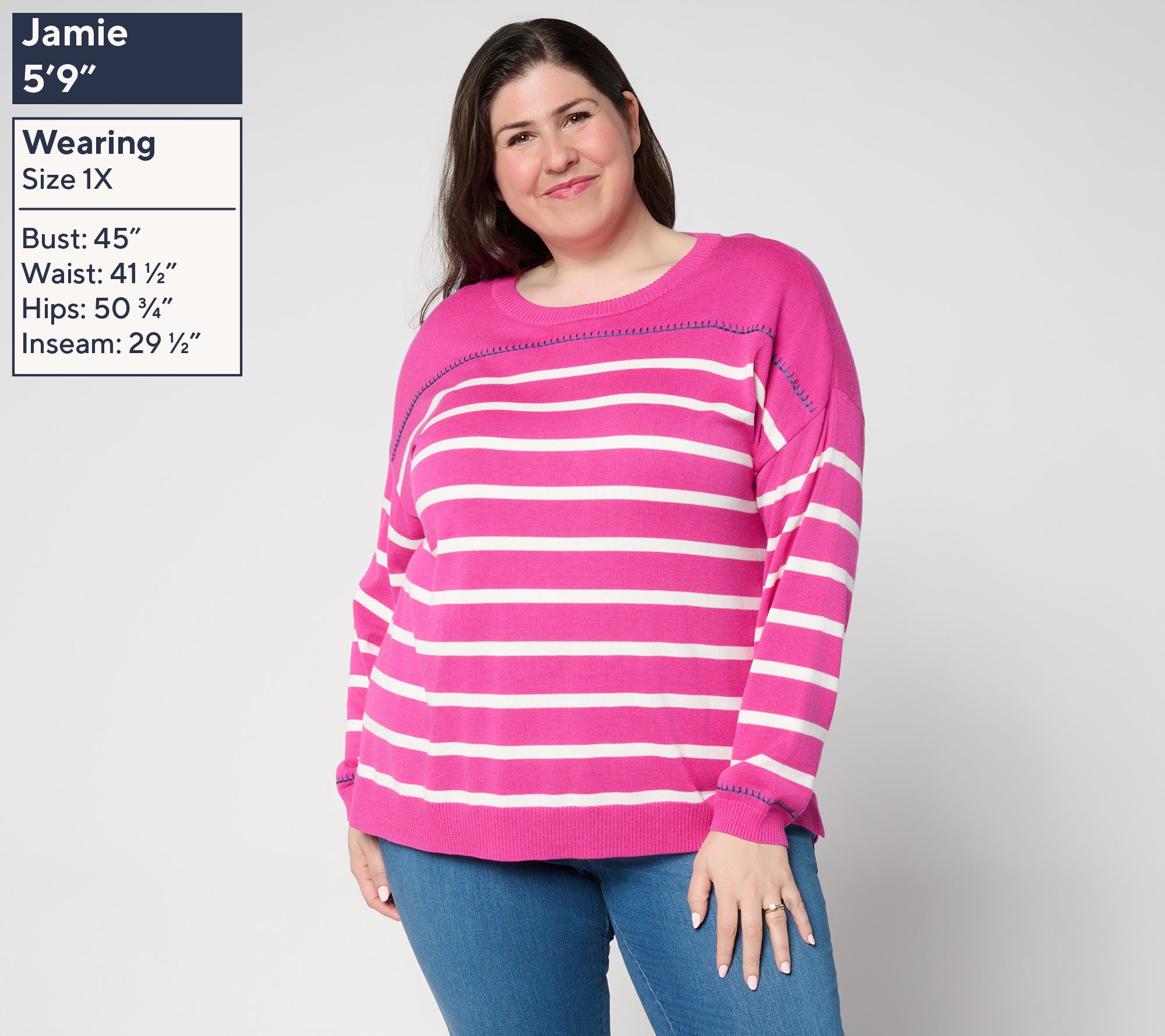 Belle by Kim Gravel Striped & Stitched Sweater - QVC.com