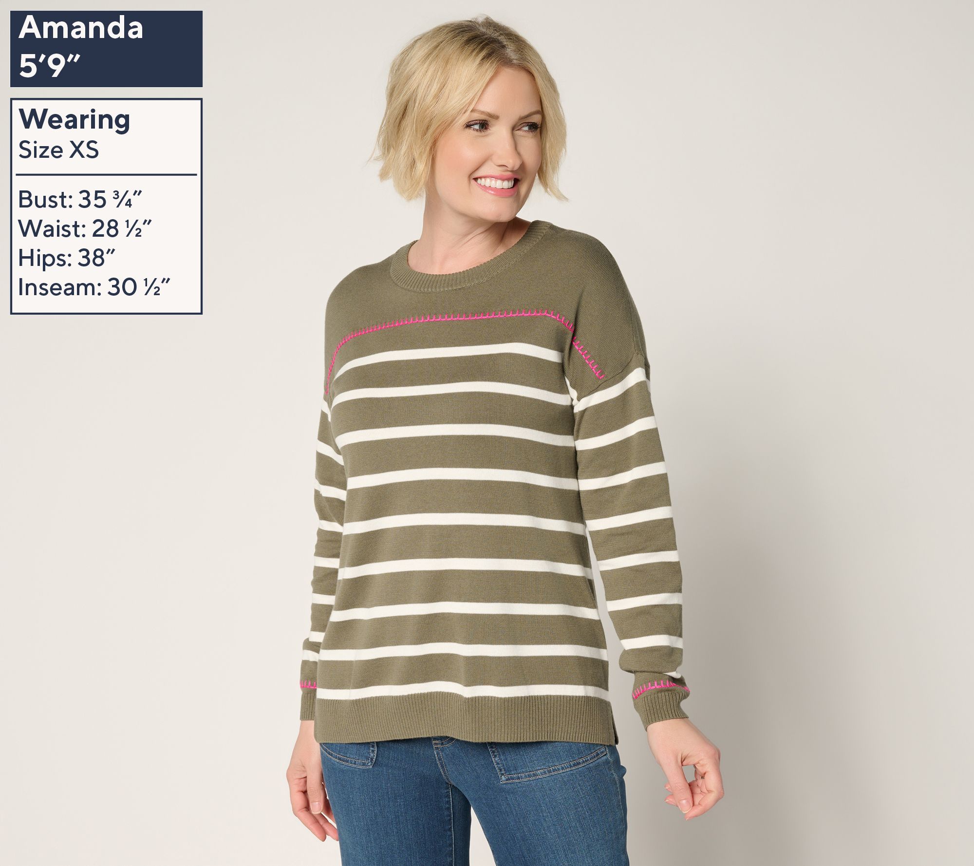 Belle by Kim Gravel Striped & Stitched Sweater - QVC.com
