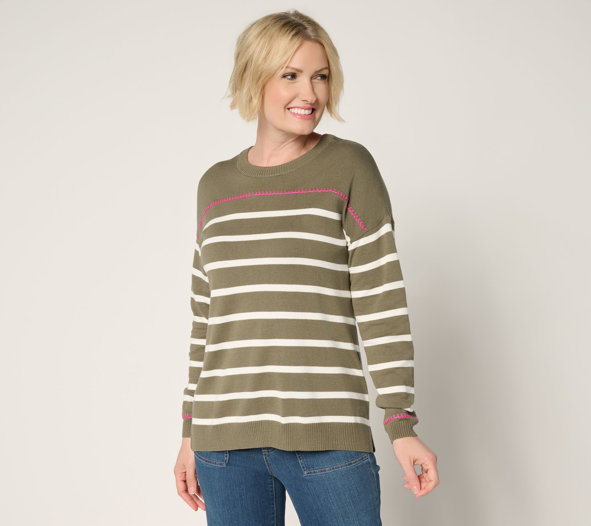 Belle by Kim Gravel Striped & Stitched Sweater