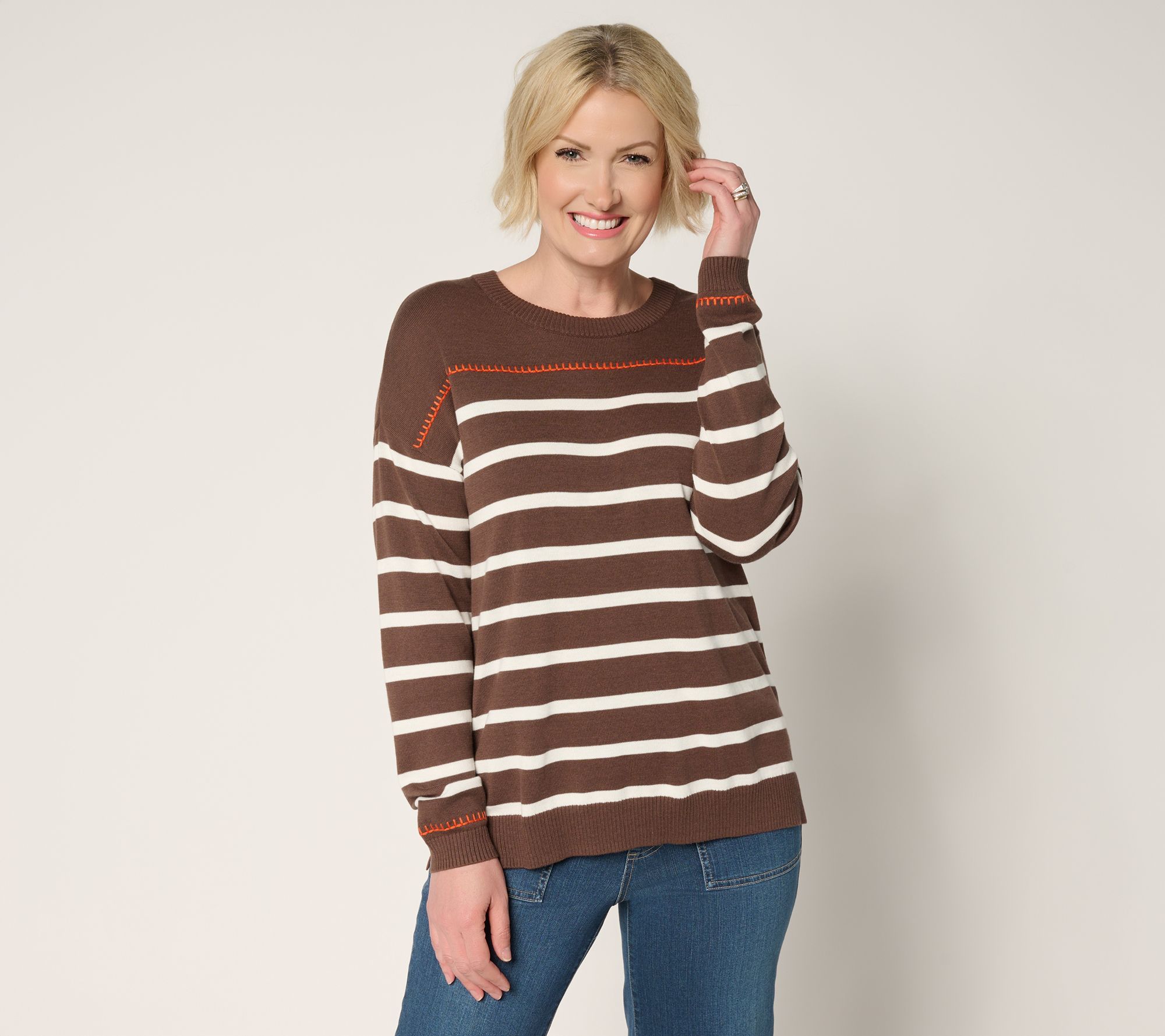 Belle by Kim Gravel Striped & Stitched Sweater