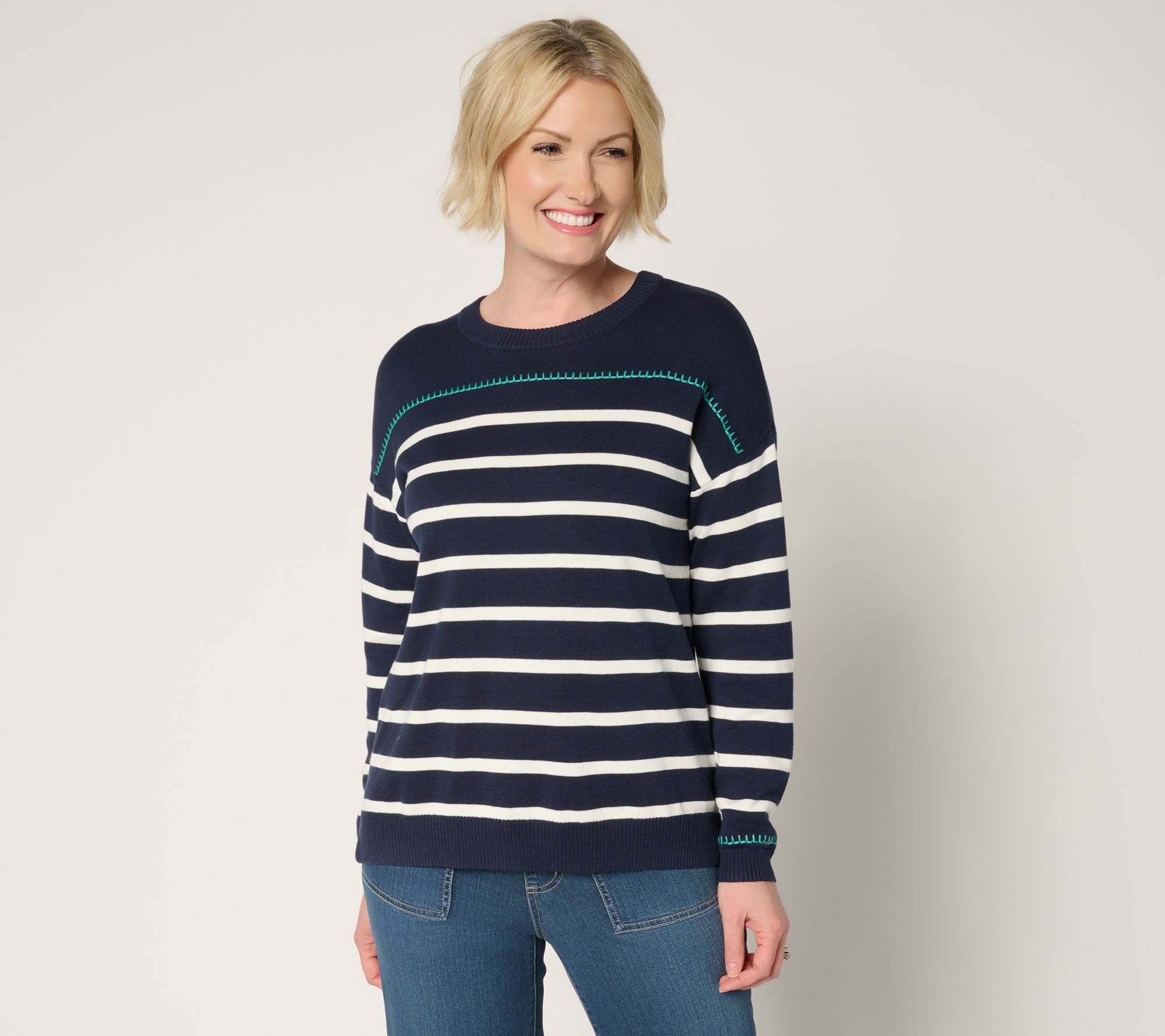 Belle by Kim Gravel Striped & Stitched Sweater