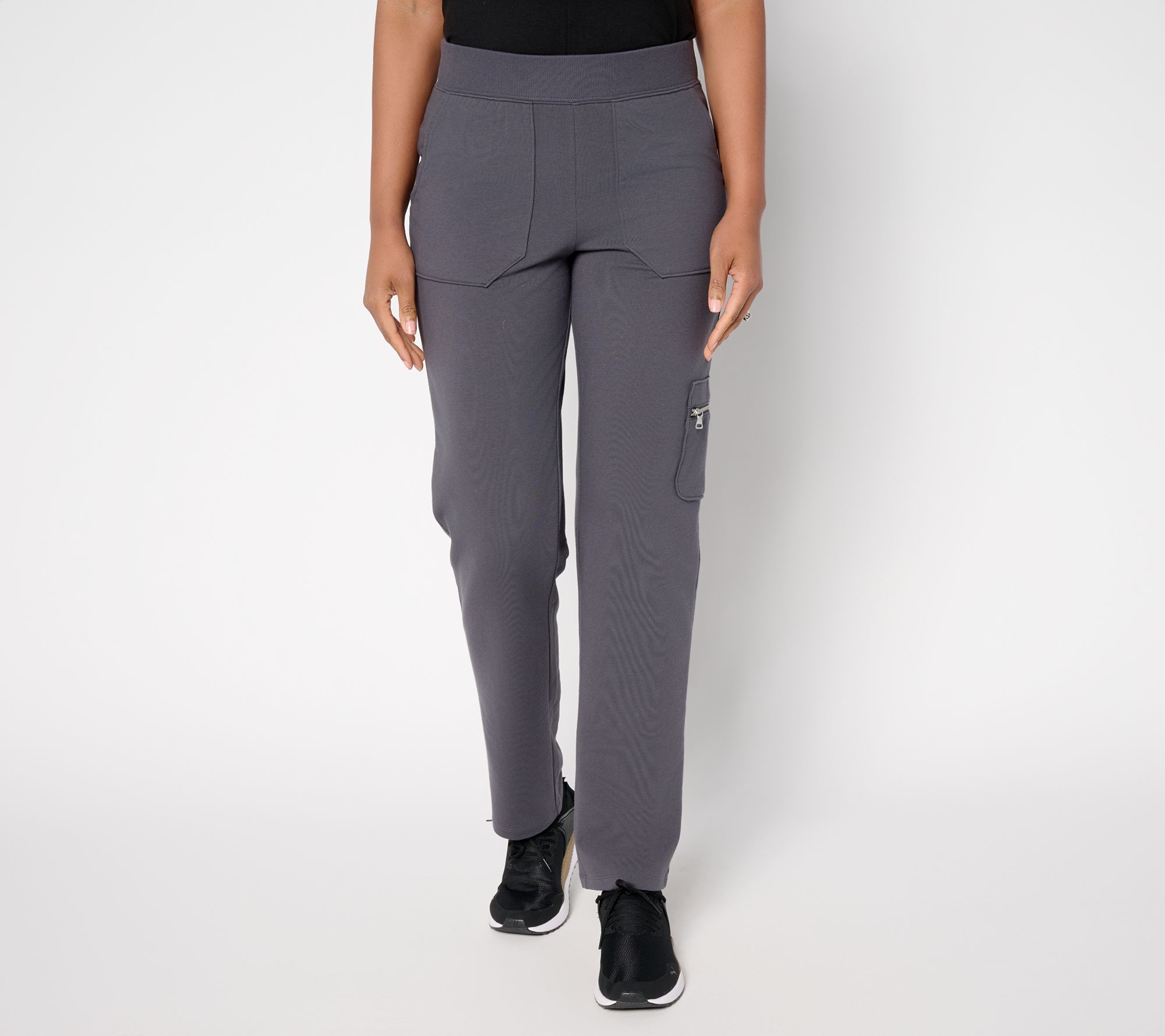 Denim & Co. Active Petite French Terry Straight Leg Cargo Pant