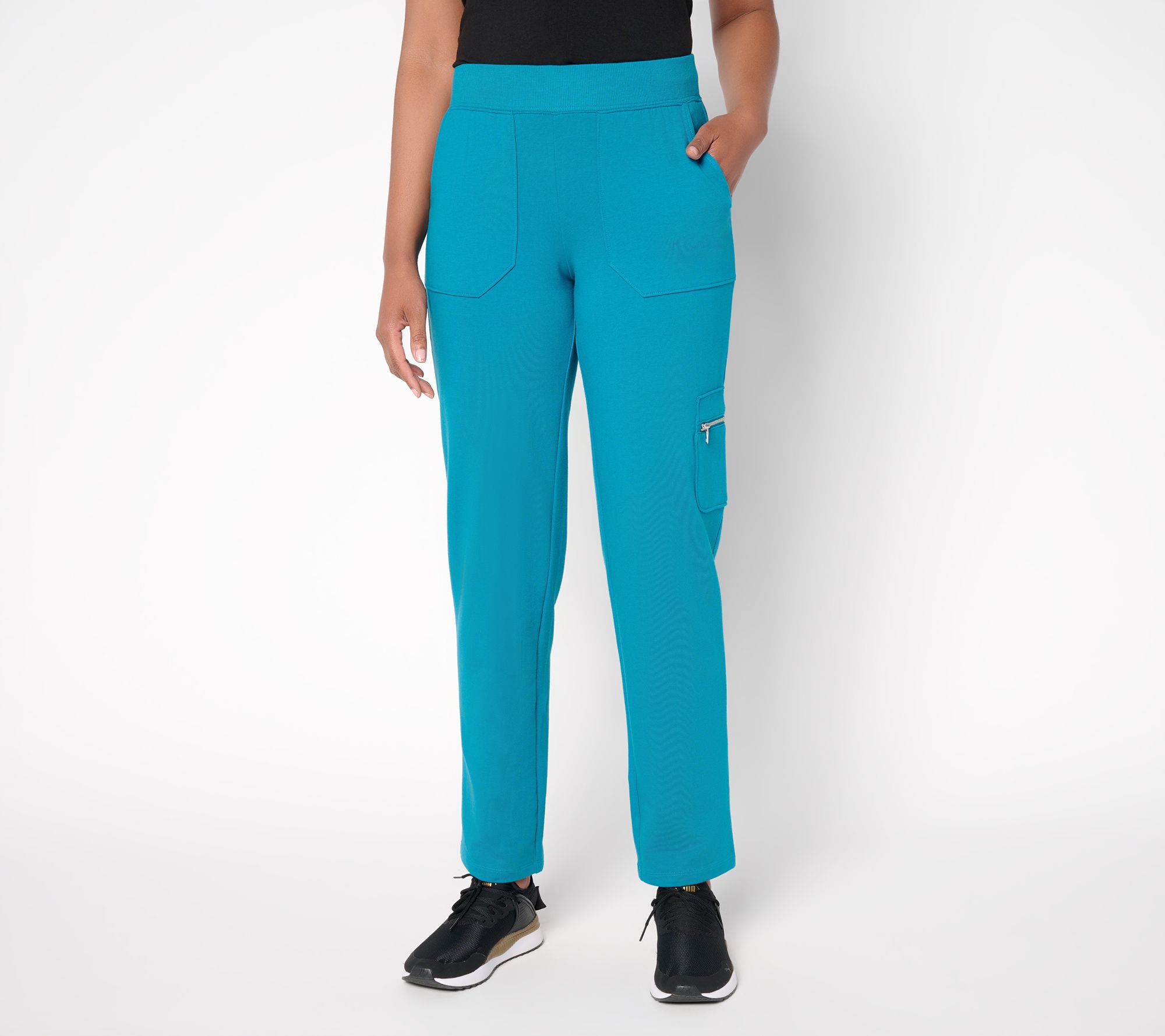 Denim & Co. Active Petite French Terry Straight Leg Cargo Pant
