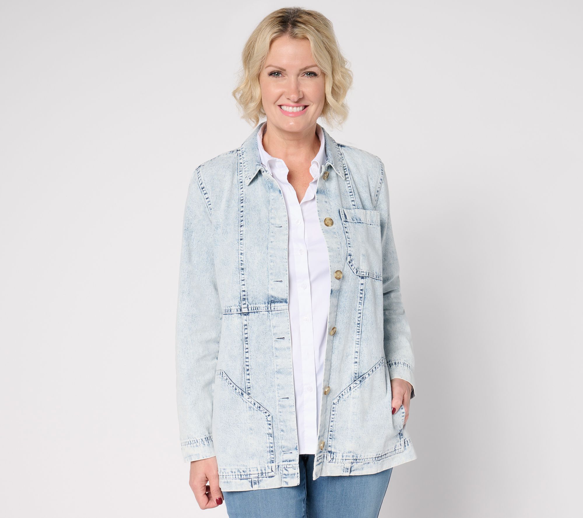 "As Is" Joan Rivers Denim Shirt Jacket with Seaming Details