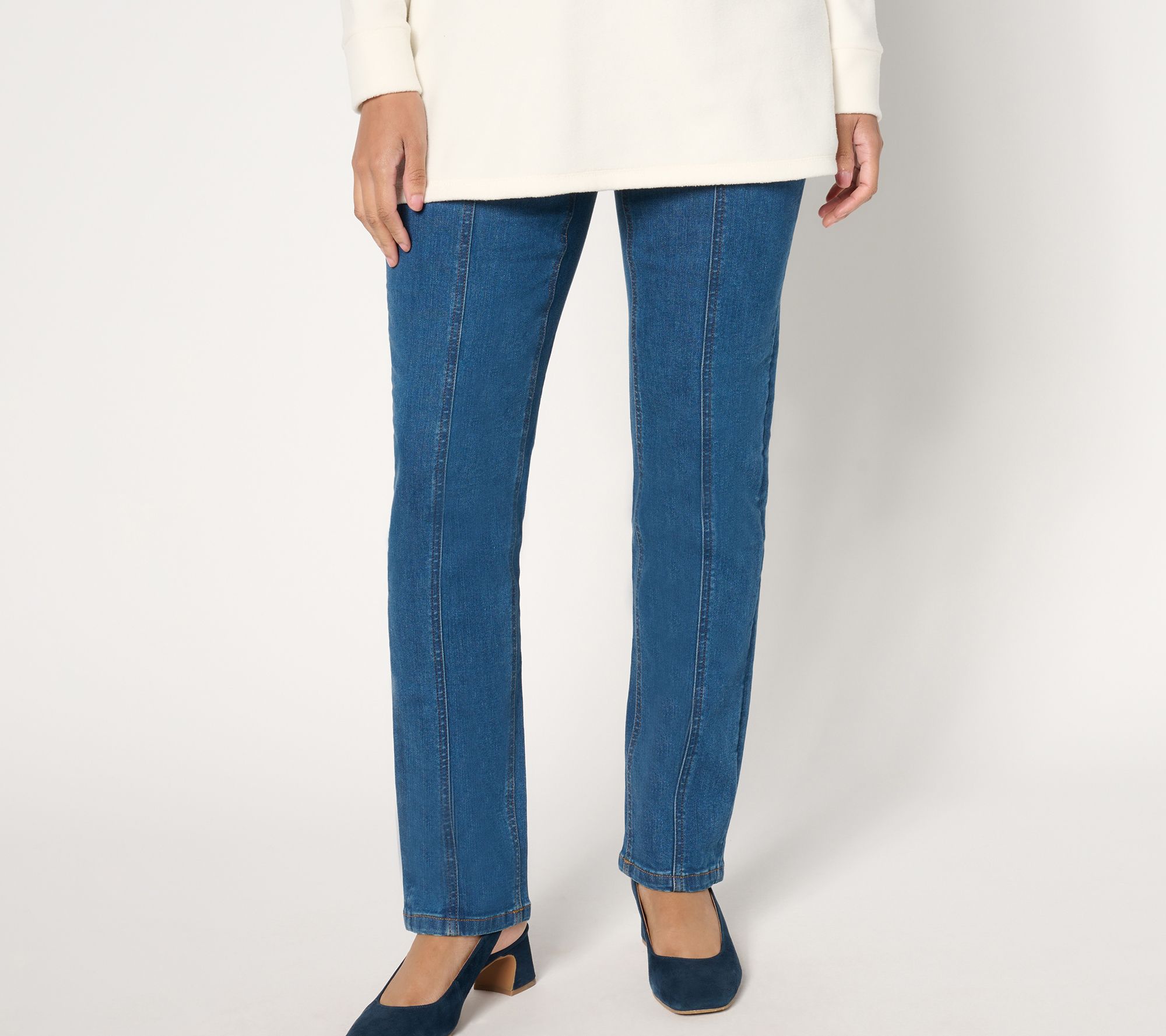 "As Is" Denim & Co. Tall Indigo Cozy Touch Straight Leg Jean w/ Seaming