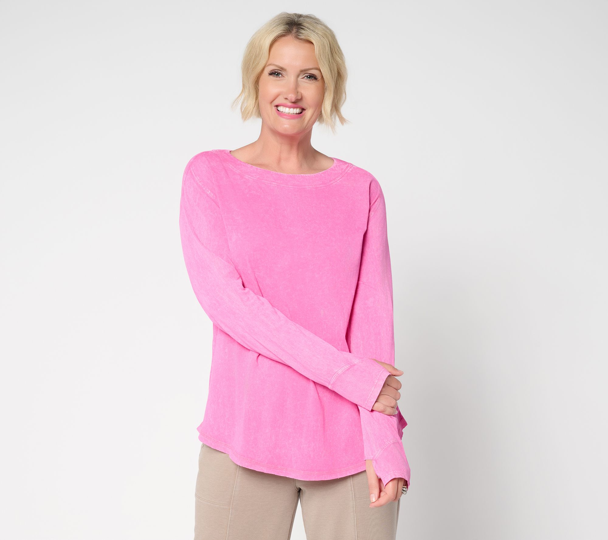 LOGO by Lori Goldstein Boat Neck Long Sleeve Knit Top