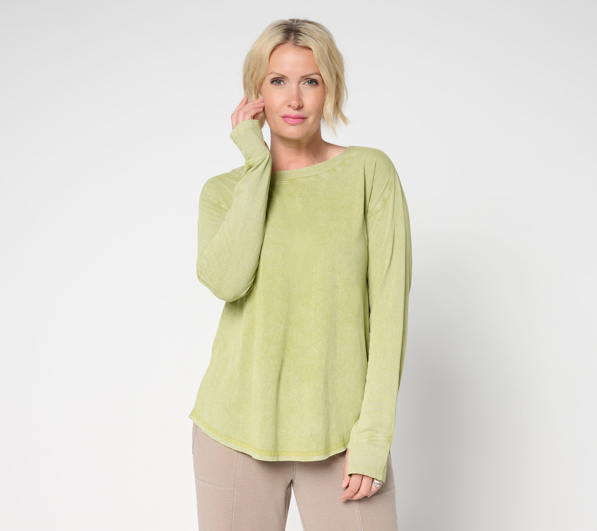 LOGO by Lori Goldstein Long Sleeve Overwashed Knit Top