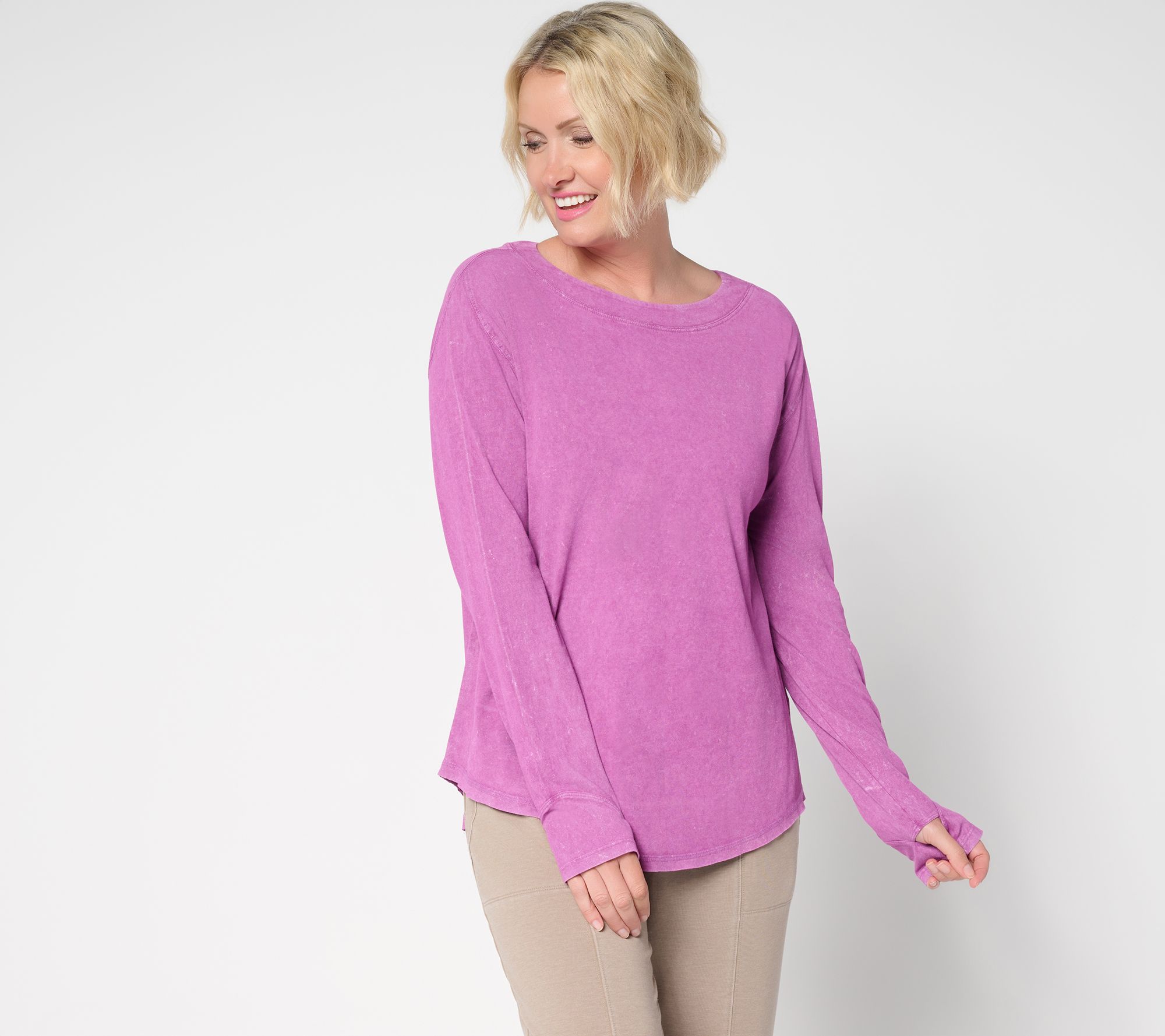 LOGO by Lori Goldstein Long Sleeve Overwashed Knit Top
