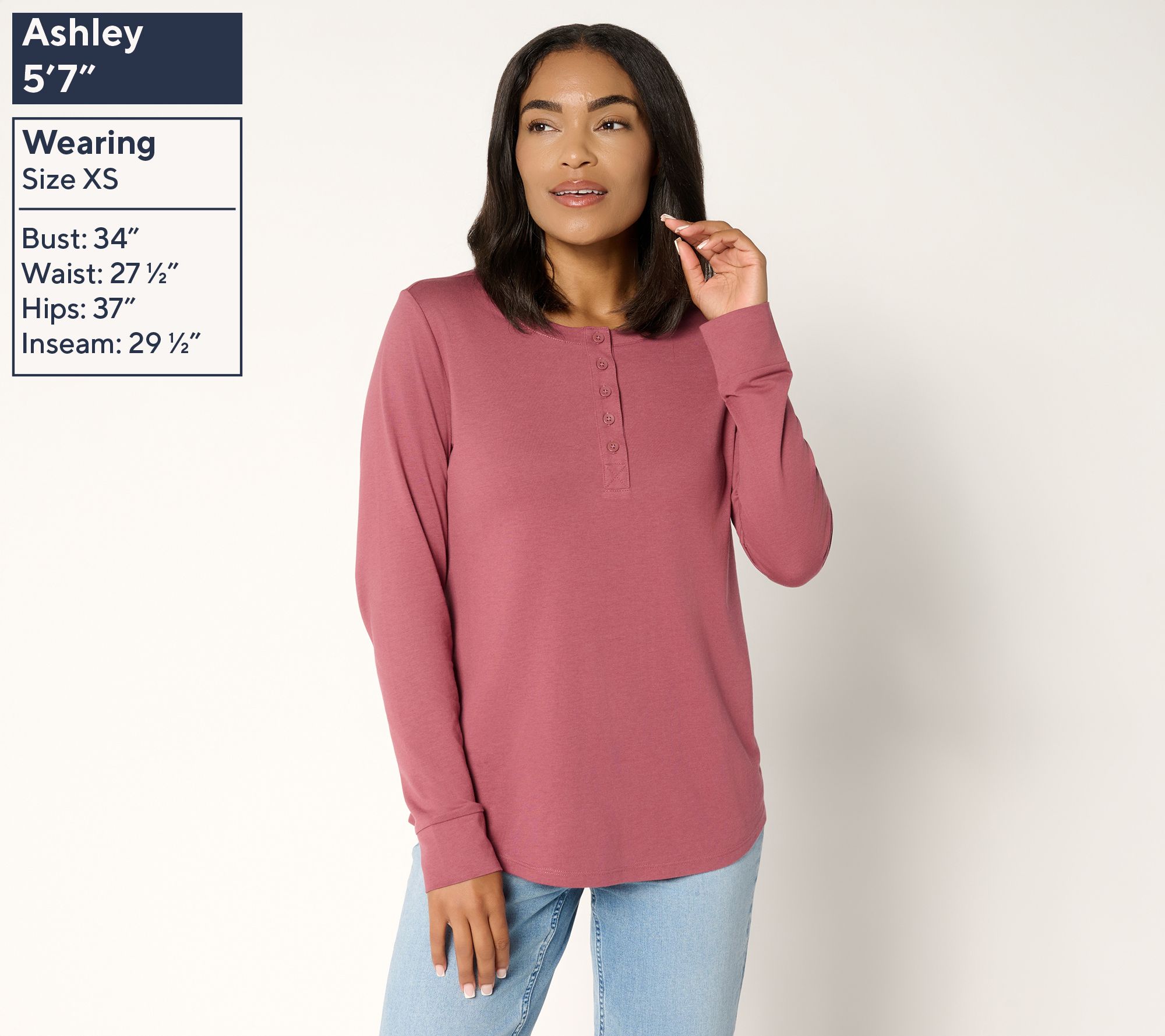 LOGO Principles by Lori Goldstein Knit Henley Top - QVC.com