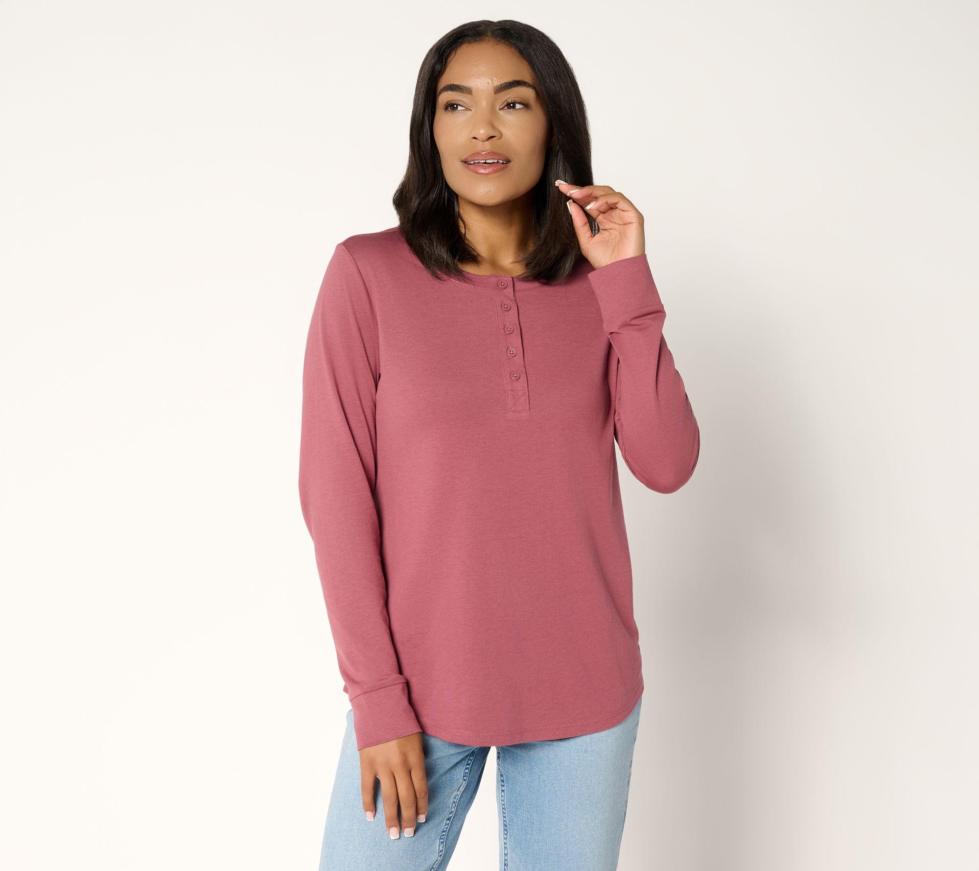 LOGO Principles by Lori Goldstein Knit Henley Top