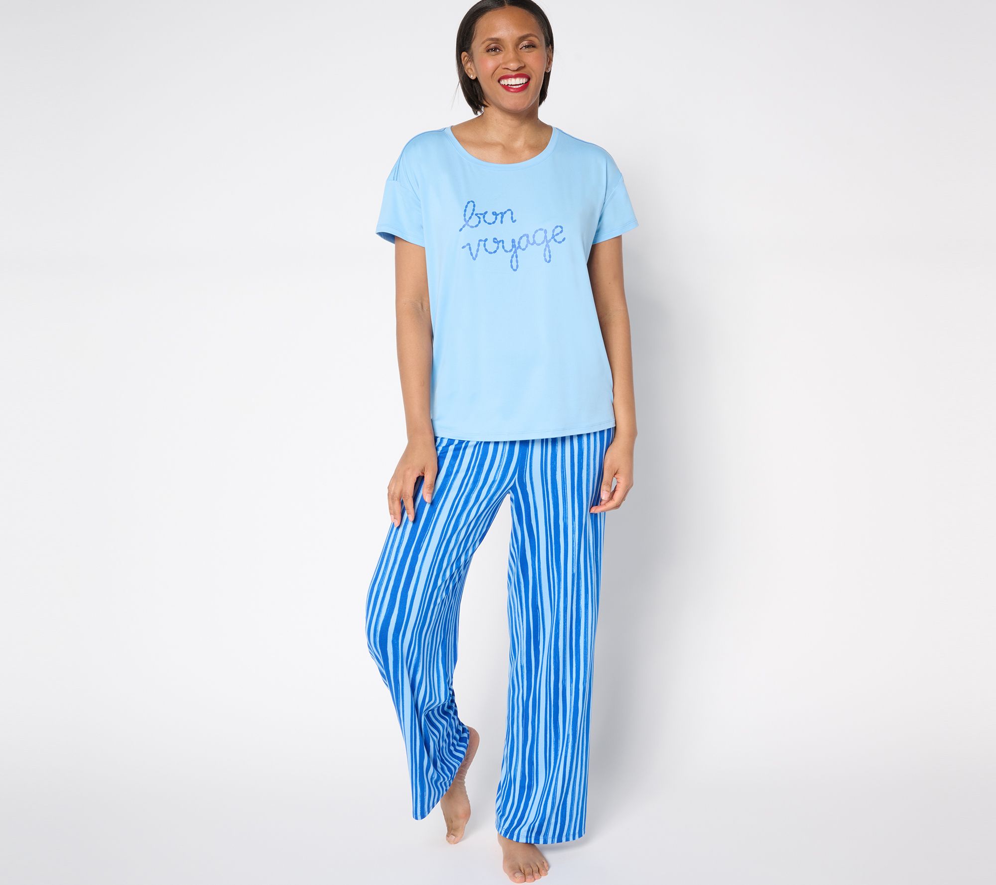 "As Is" AnyBody Petite Lush Jersey Sleep Set with Tee and Ankle Pants