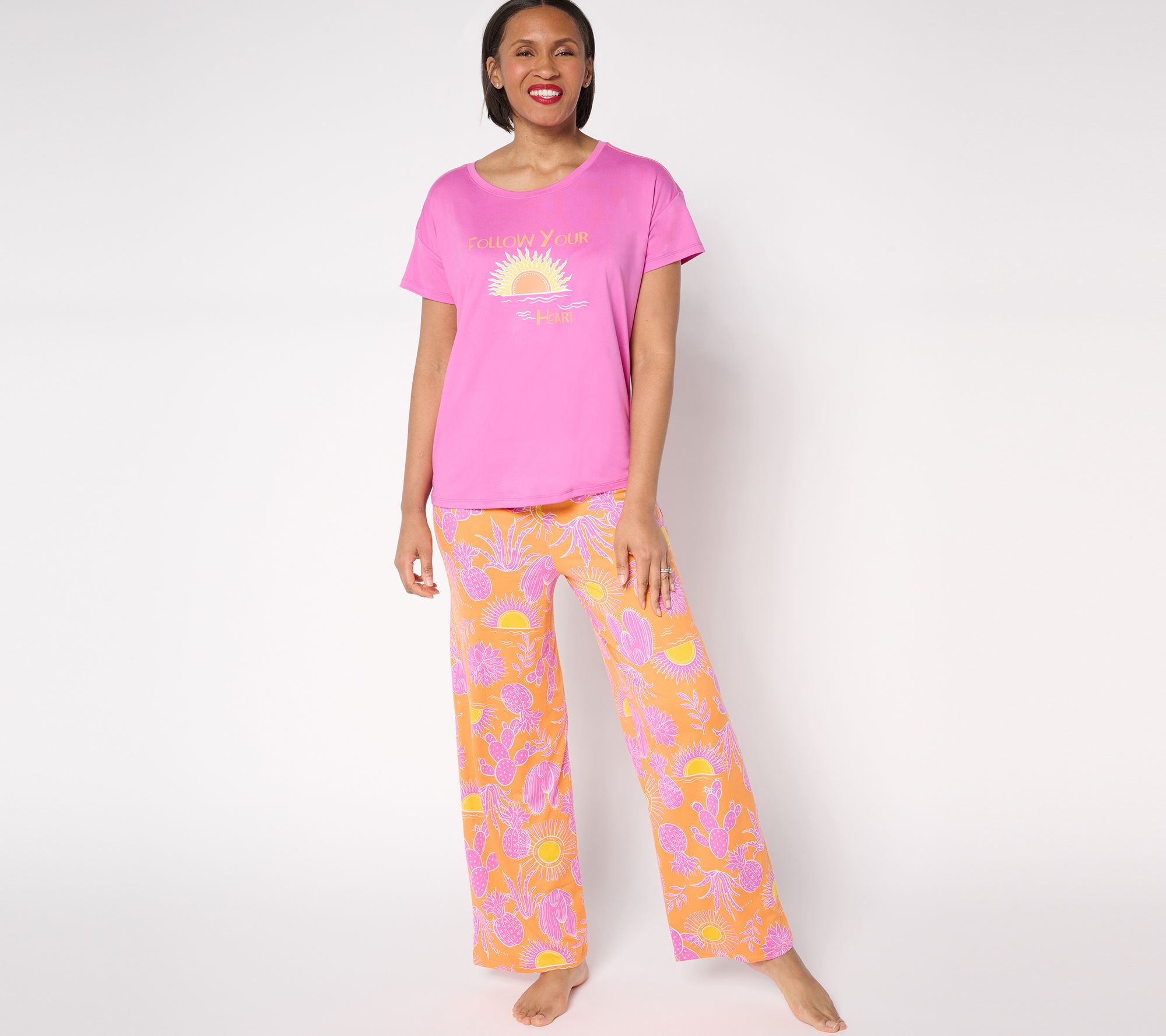 "As Is" AnyBody Petite Lush Jersey Sleep Set with Tee and Ankle Pants