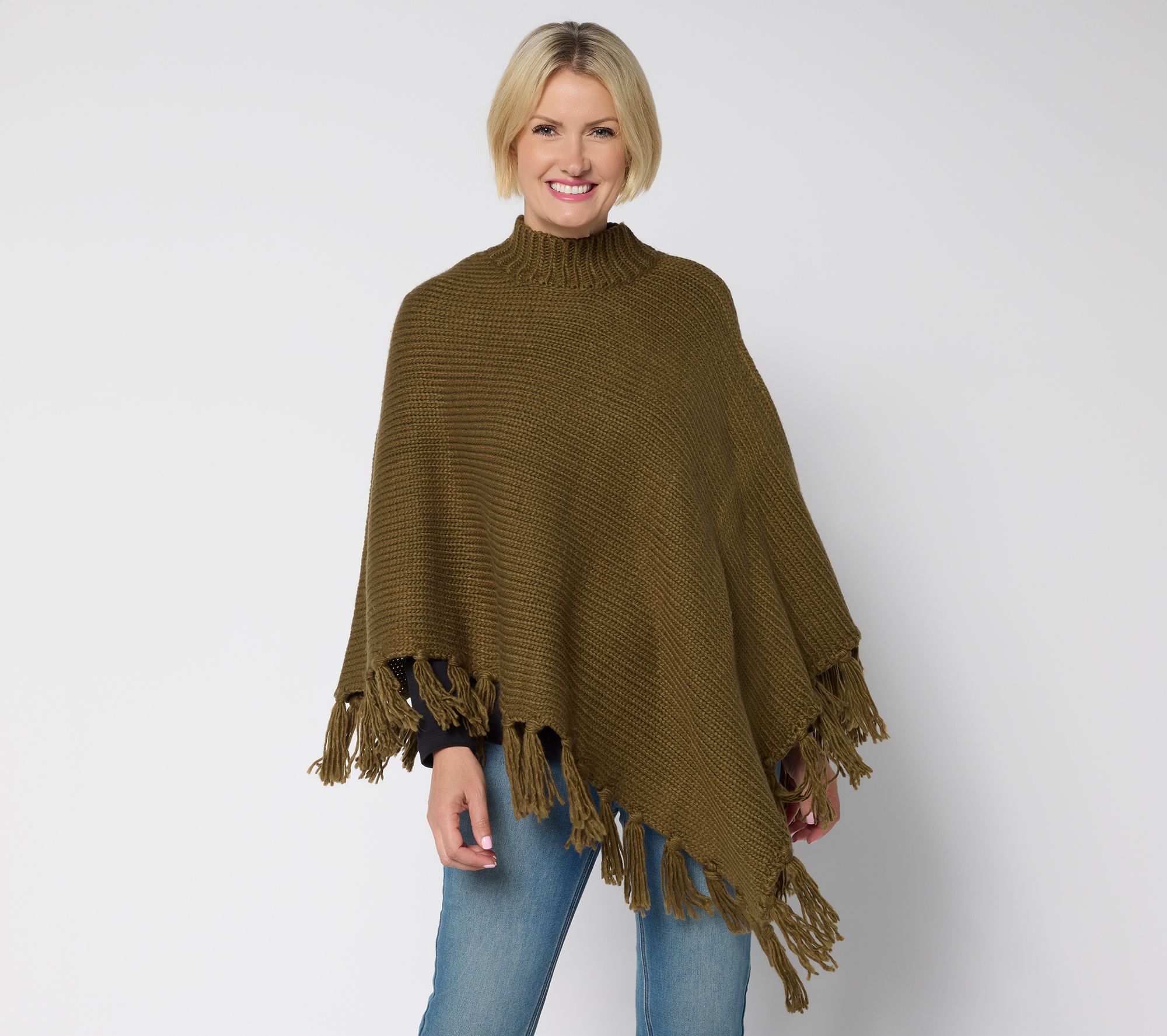 Martha Stewart Signature Asymmetrical Sweater Cape with Fringe