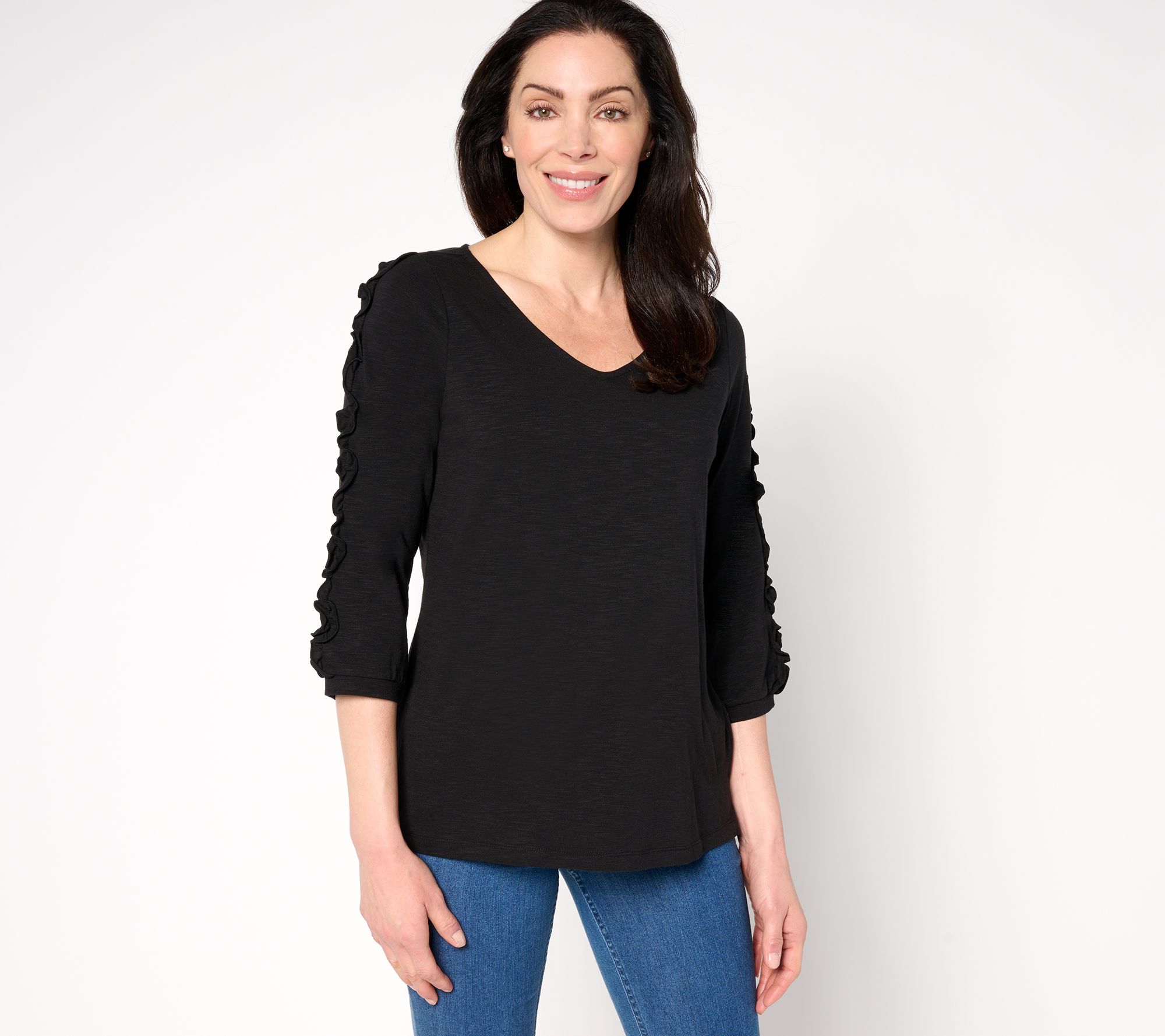 "As Is" Belle by Kim Gravel Slub Knit Fun Starts Here Ruffle Top