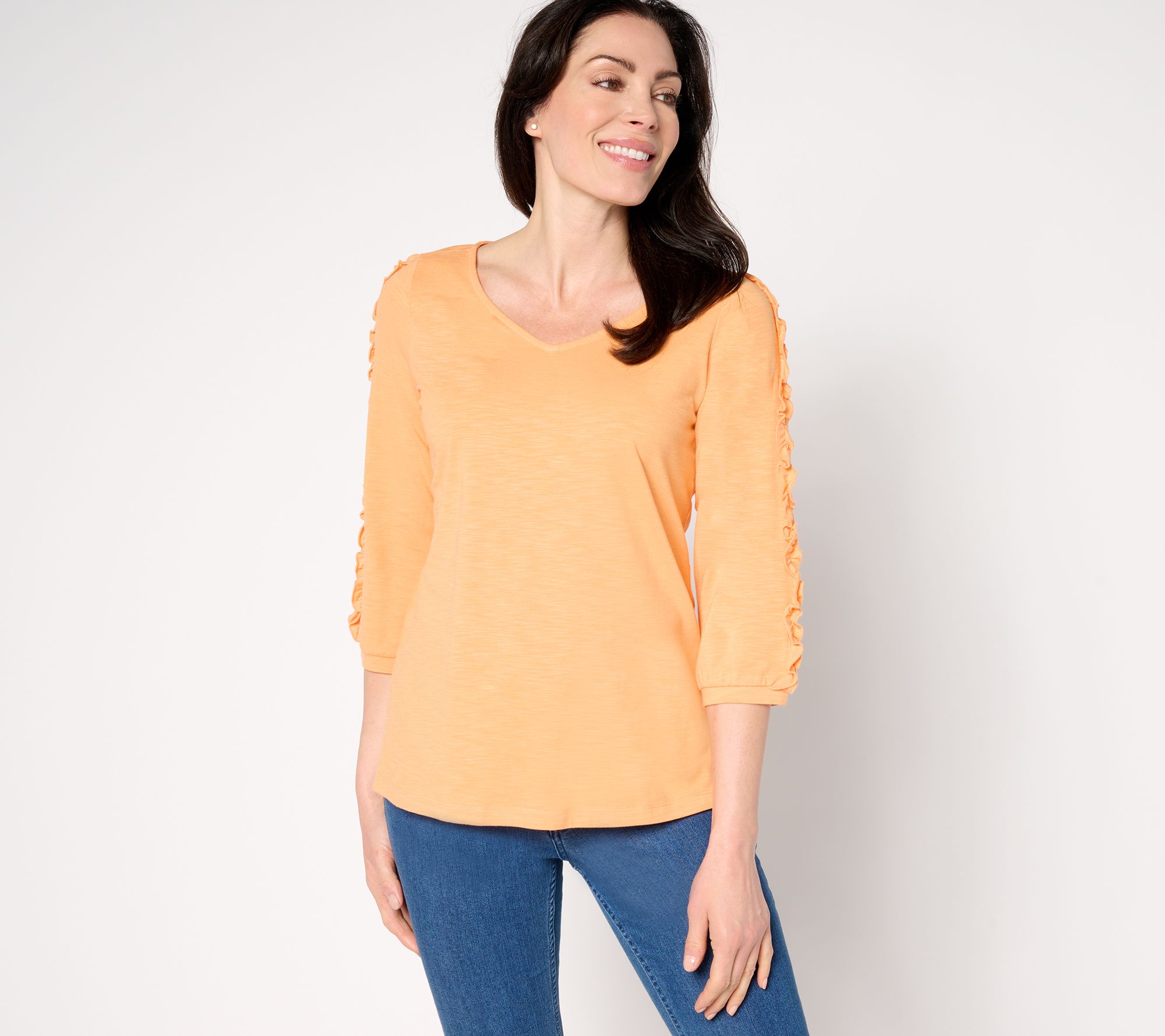 "As Is" Belle by Kim Gravel Slub Knit Fun Starts Here Ruffle Top